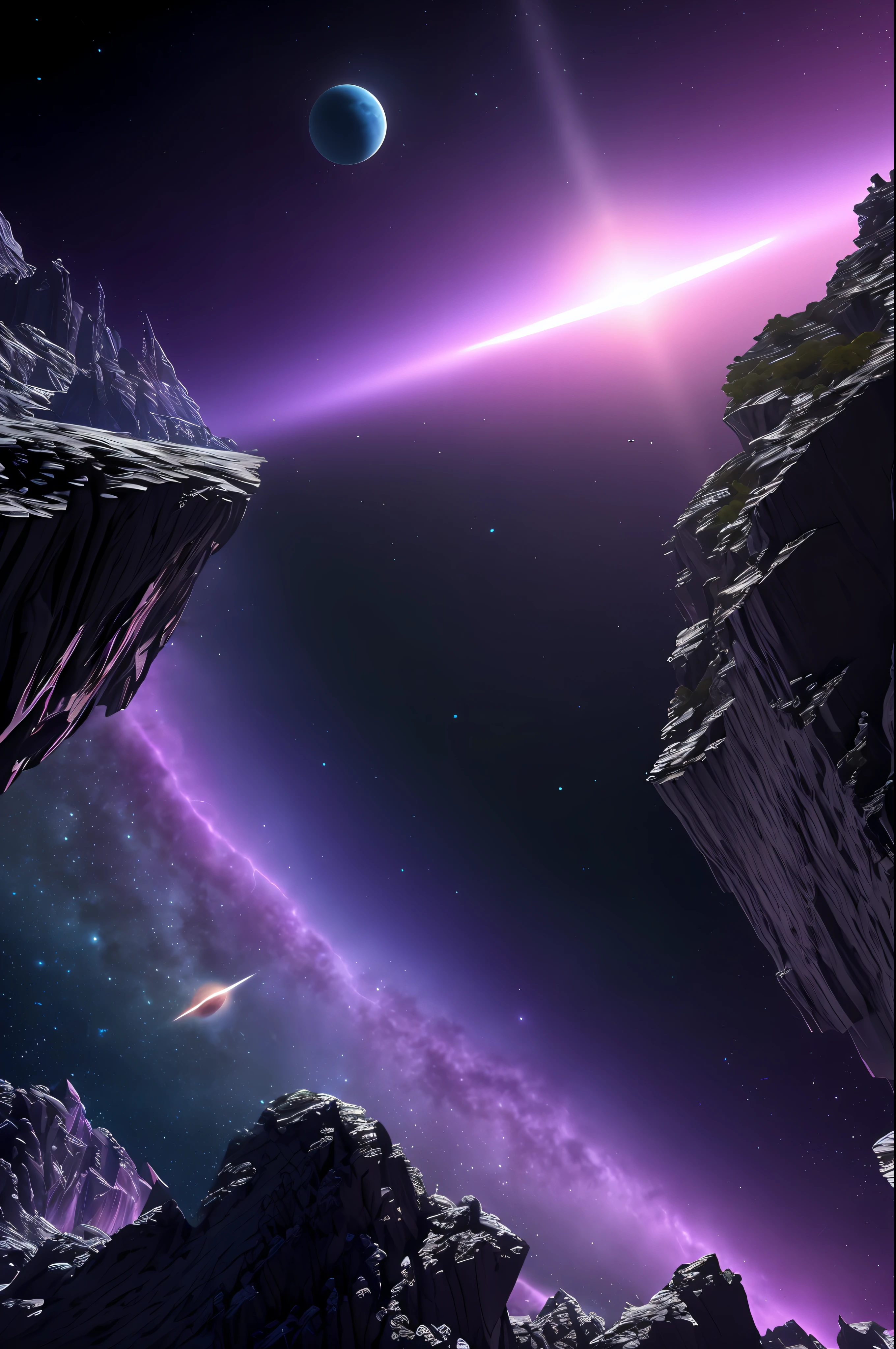 Planet from space, cosmic, purple, land, ocean, alien, solar system, colorful, fruitful, habitable, alien land, purple oceans, ice, birds, planet light years away, big, exoplanet, 8K resolution, ultra detailed, Fantasy vibe, centered, dreamlike, intricate detail, Cinematic Lightning, Unreal Engine, Realistic, Photorealistic, Hyper-detailed, insane details, Super-Resolution, Megapixel, FKAA, TXAA, RTX, SSAO, Post Processing