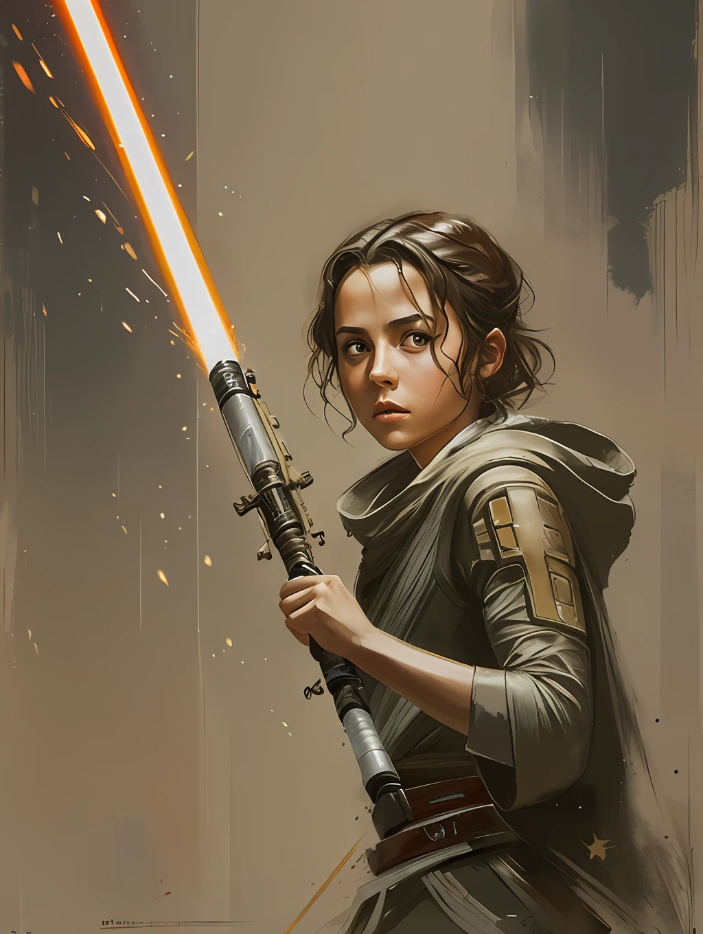 An extremely young Star Wars’s Jedi Grandmaster with a light sabre in the style of Mark Demsteader