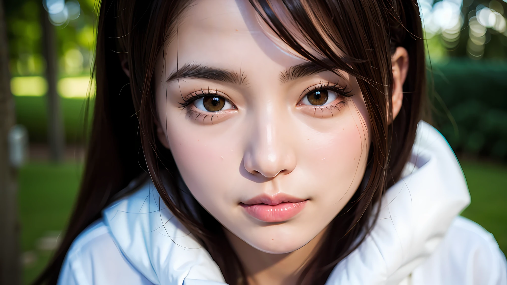 (8K, HDR, highres), ((((Photography, RAW photo, hyperrealism, masterpiece, best quality, ultra highres)))), (pin light, back light, backlighting, cinematic light), sharp focus:1. 4, (hyper detail, finely detailed), face close-up, close-up,
1girl, Egg-shaped face with cat-like eyes, small and plump lips, straight and cute nose, slightly blushing cheekbones, thick eyebrows and long and pretty eyelashes.