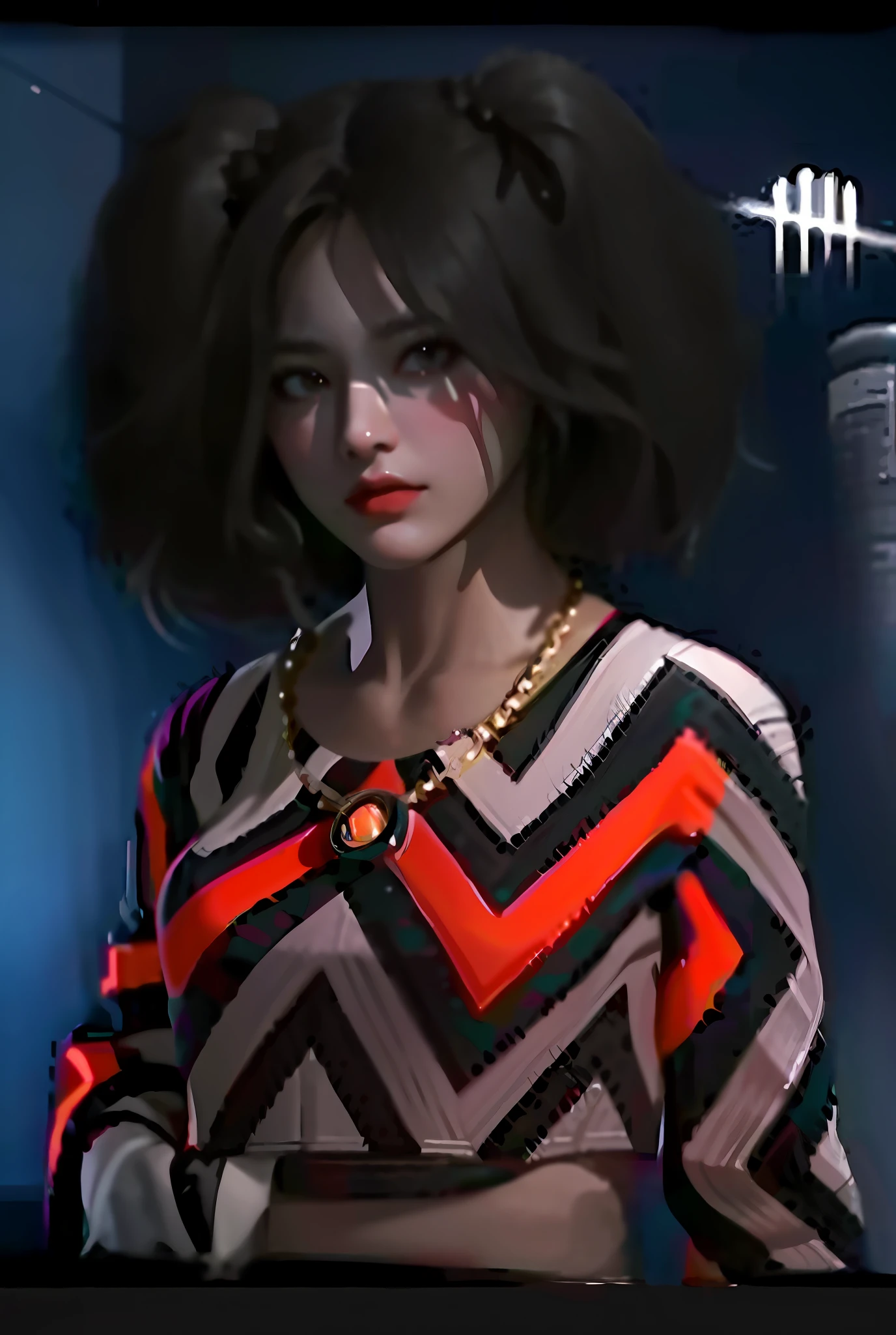 Princess eyes, Glamour Girl,masterpiece, best quality, (dark photo:1.3), photorealistic, 1girl, flat bangs, stunning innocent symmetry face, shirt, emotional, ulzzang, (PureErosFace_V1:0.7)