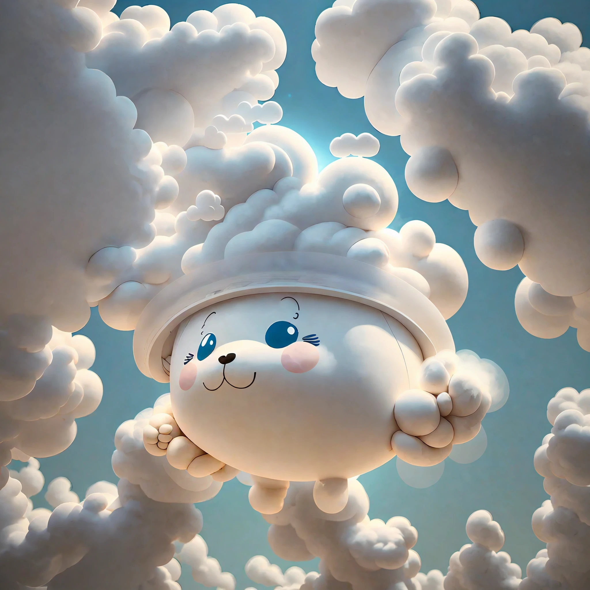A white cloud with cute face and limbs, 3D, this white cloud plays with children in kindergarten --auto --s2
