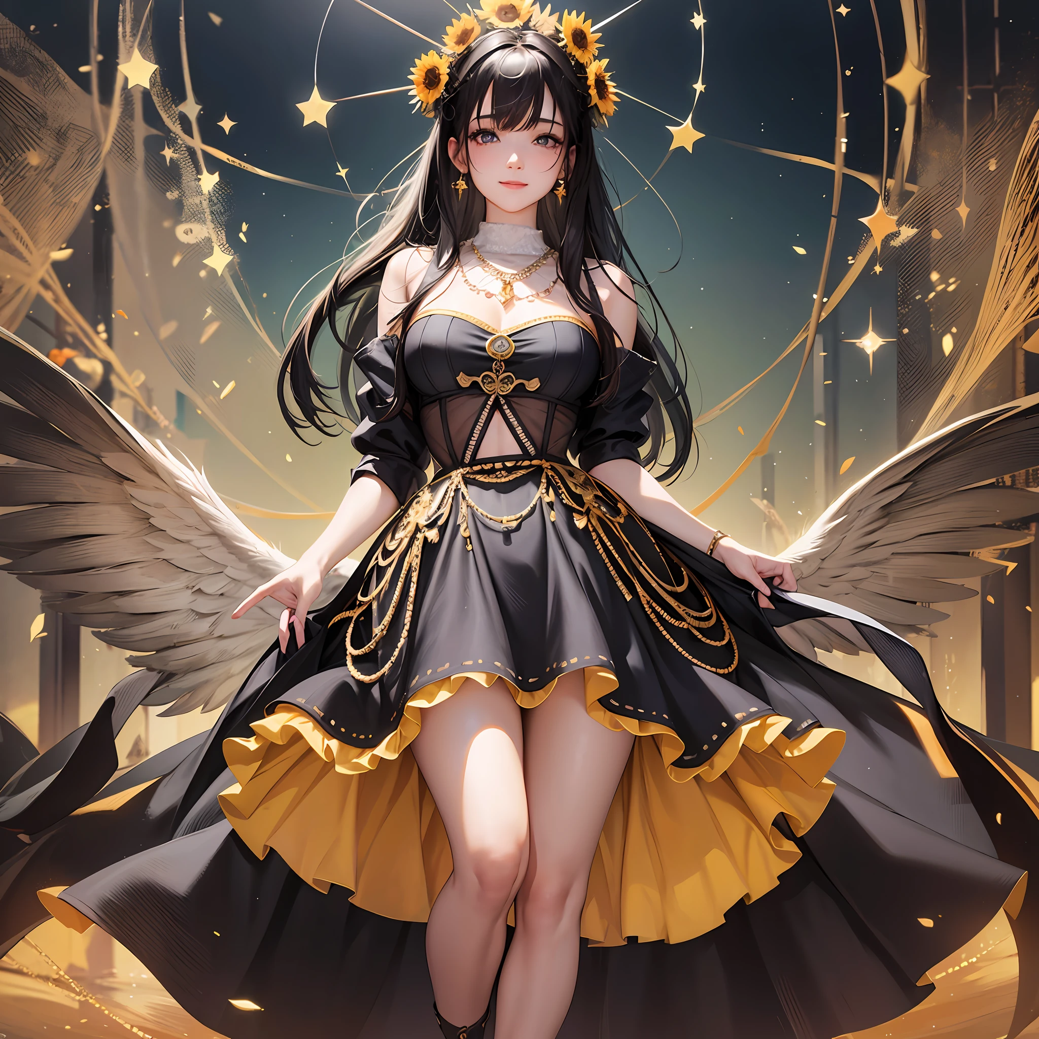 black hair, 1girl, standing, 18 years old, colourful dress, full body image, rolling eyes, smiling ,  Social realism, 8k, super detail, anatomically correct, full body image, HD, realistic photo,best quality, masterpiece, highres, 1girl, Myanmar, blush,(seductive smile:0.8),star-shaped pupils, necklace , jewelry, Beautiful face upon_body, tyndall effect, photorealistic, dark studio, rim lighting, two tone lighting,(high detailed skin:1.2), 8k uhd, dslr, soft lighting, high quality, volumetric lighting, candid, Photograph, high resolution, 4k, 8k,sunflower,not sexy dress, white and green uniform, (((full body photo))), 16k, (full body image)), --auto --s2
