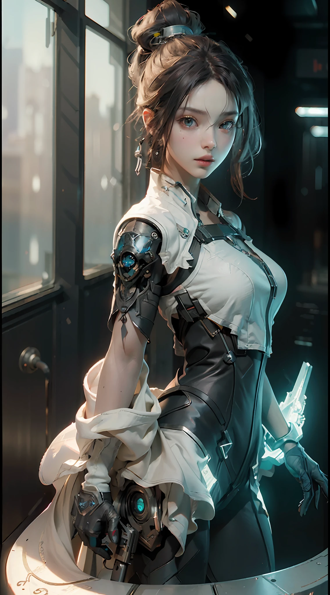 ((Best quality)), ((masterpiece)), (detailed:1.4), 3D, an image of a beautiful cyberpunk female,HDR (High Dynamic Range),Ray Tracing,NVIDIA RTX,Super-Resolution,Unreal 5,Subsurface scattering,PBR Texturing,Post-processing,Anisotropic Filtering,Depth-of-field,Maximum clarity and sharpness,Multi-layered textures,Albedo and Specular maps,Surface shading,Accurate simulation of light-material interaction,Perfect proportions,Octane Render,Two-tone lighting,Wide aperture,Low ISO,White balance,Rule of thirds,8K RAW,