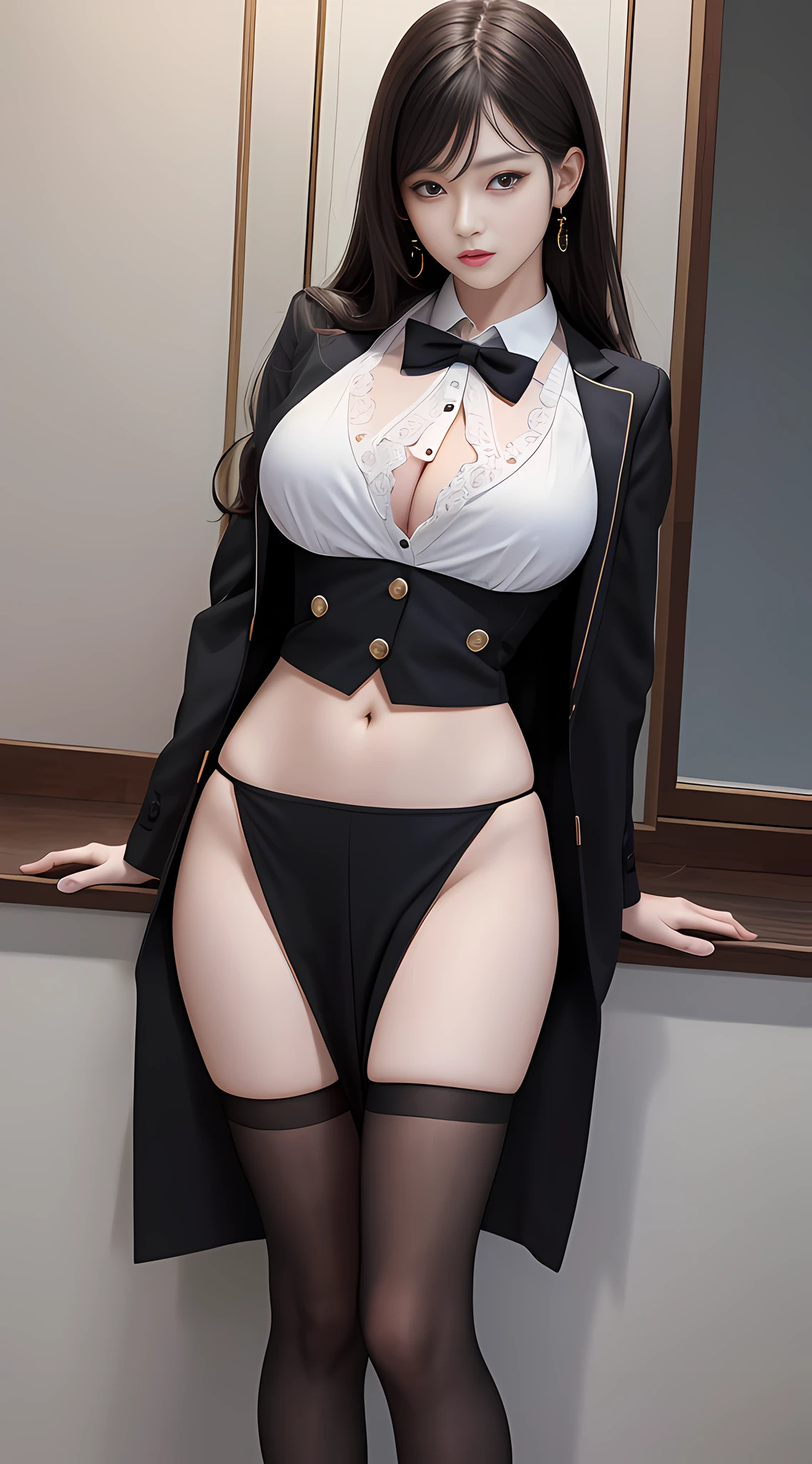 Masterpiece, best quality, rich detail, realism: 1.3), (ulzzang-6500-v1.1:0.7), 1girl, uniform, full body, white skin, (hips, big breasts, sexy, beautiful, perfect body: 1.3)