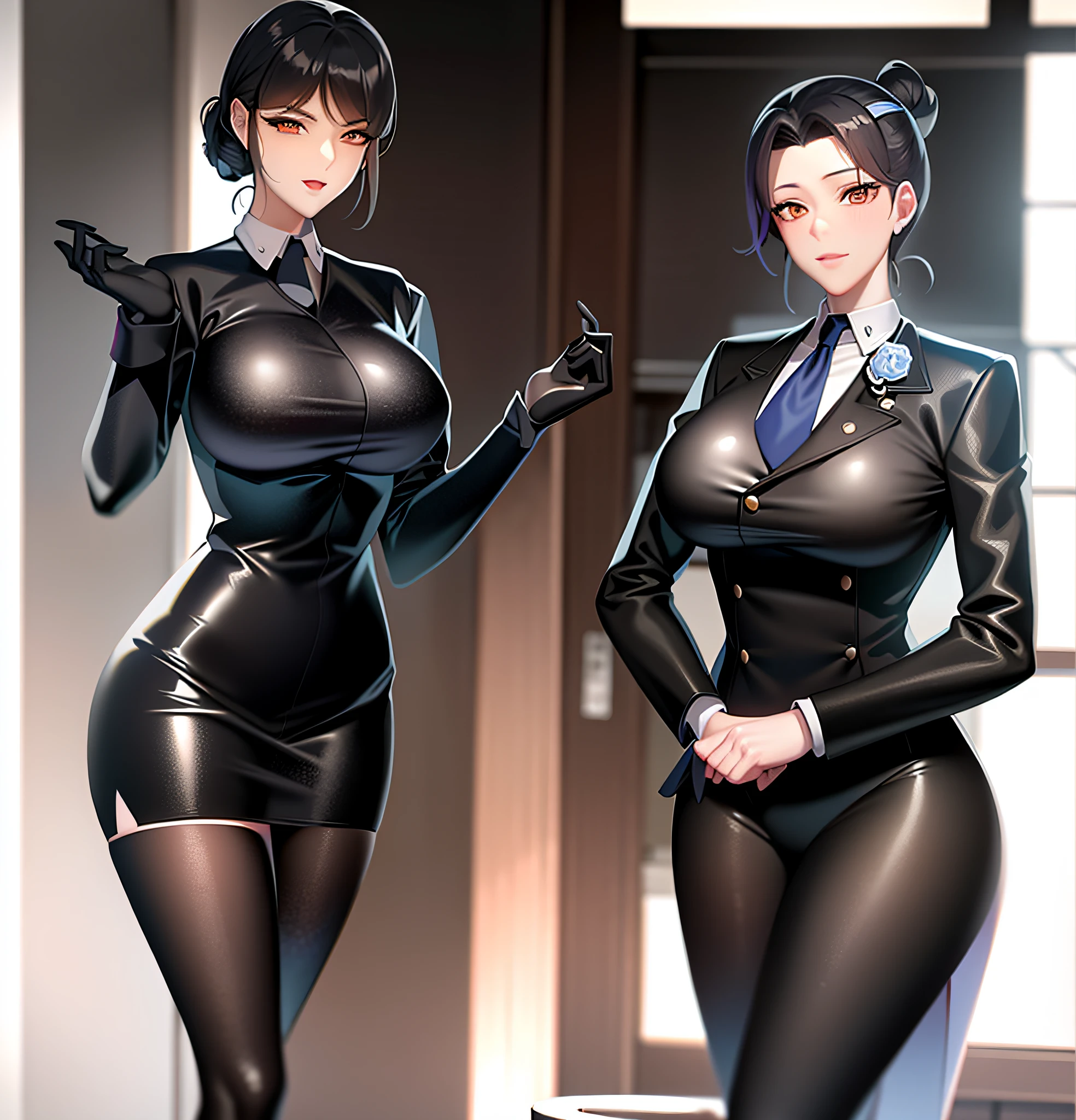 anime image of two women in uniform standing next to each other, (sfw) safe for work, black-white skintight robes!, fine details. girls frontline, wearing headmistress uniform, azur lane style, nixeu and sakimichan, range murata and artgerm, from girls frontline, thicc, ace attorney style, characters from azur lane