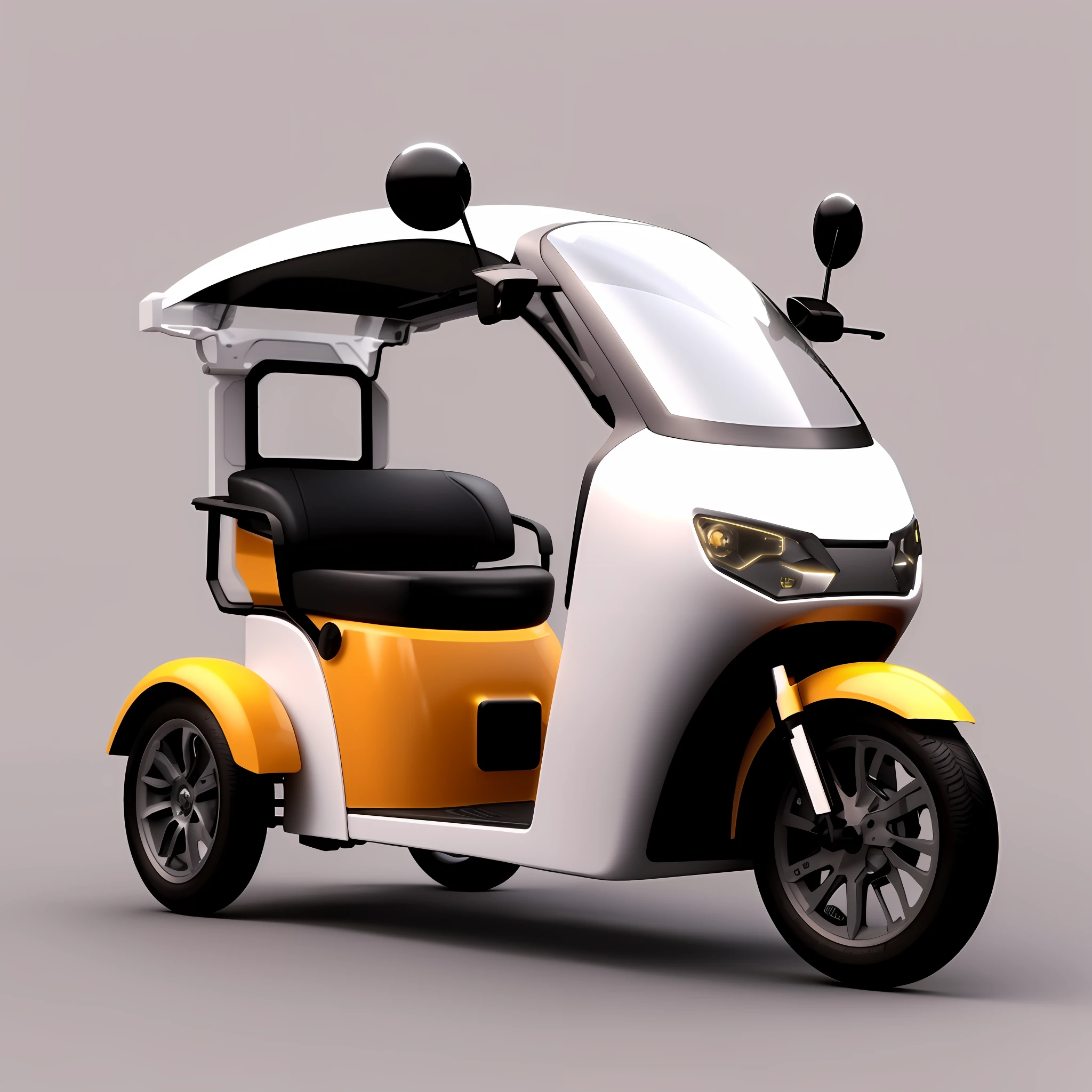 a close up of a small yellow and white motorcycle with a black seat, futuristic vehicle, transportation design render, futuristic product car shot, kama russian electrocar, cute future vehicles, futuristic taxi, 3 d render n - 9, depicted as a 3 d render, vehicle concept photo!!, futuristic chrome vehicle, 3d render”, futuristic car concept
