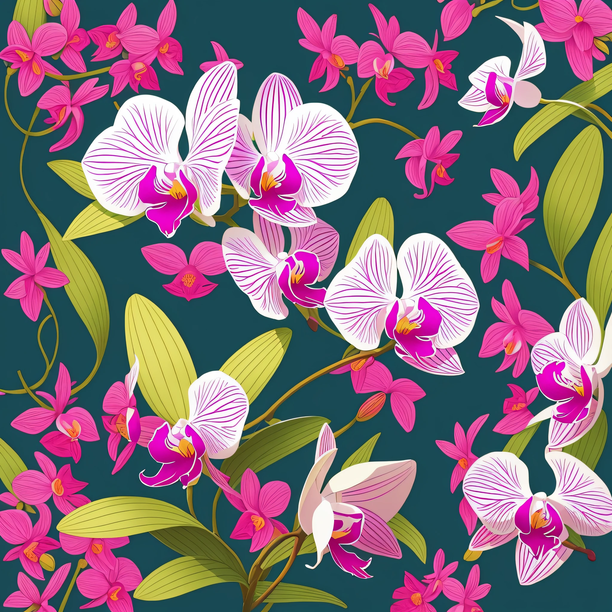flowers, orchids, 2d, art, art, drawing, drawing, colorful background, flying petals, petals --auto --s2