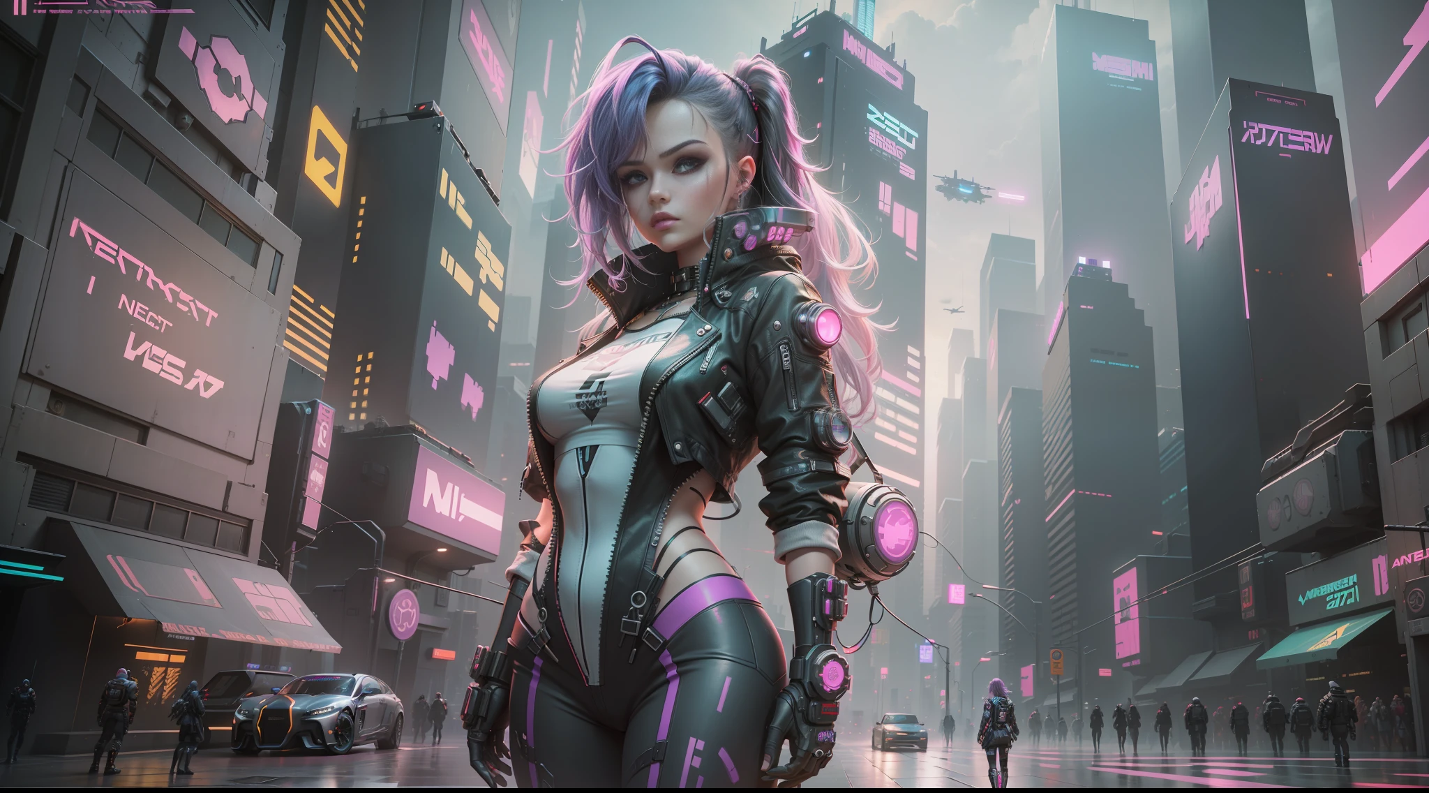 A cyberpunk mechanical style girl standing in front of futuristic city, cyberpunk atmosphere, cyberpunk atmosphere, deep into the metaverse where we go, there is cyberpunk style, cyberpunk theme, in cyberpunk 2077, cyberpunk futuristic, cyberpunk futuristic, synthwave, futuristic cyberpunk, cyberpunk technology, retro cyberpunk, synthwave style