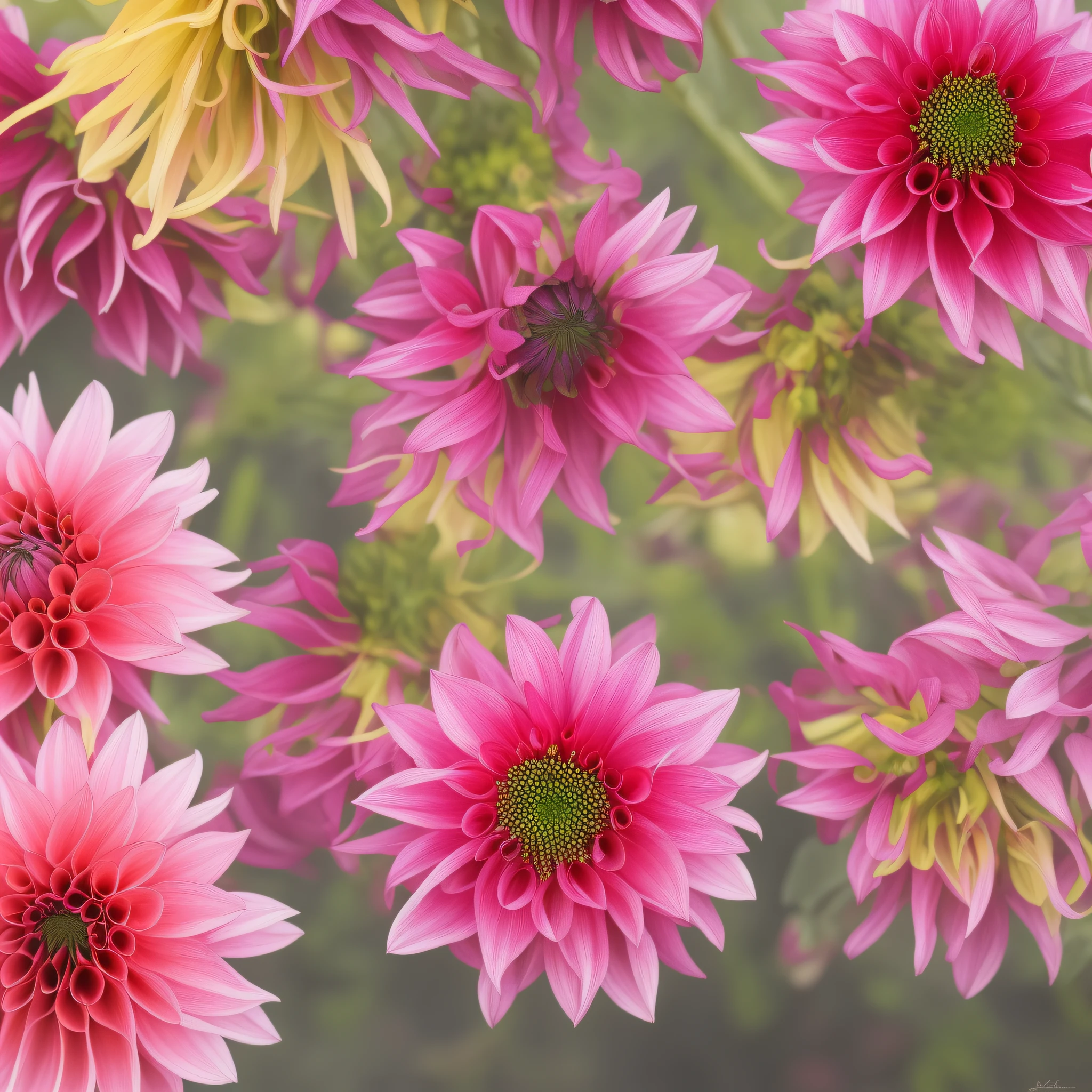 flowers, dahlia, 2d, art, art, drawing, drawing, colorful background, flying petals, petals --auto --s2