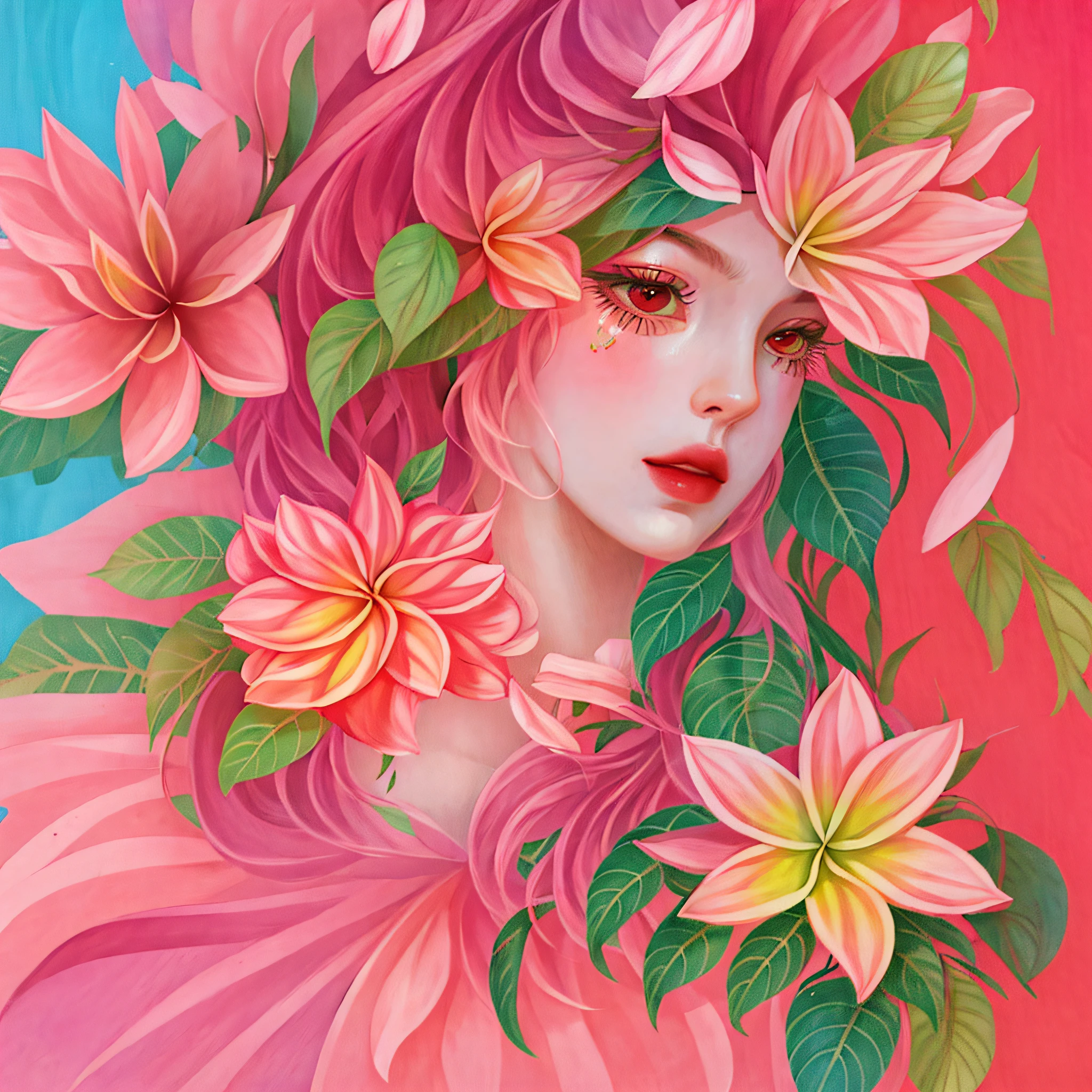 flowers, plumeria, 2d, art, art, drawing, drawing, colorful background, flying petals, petals --auto --s2
