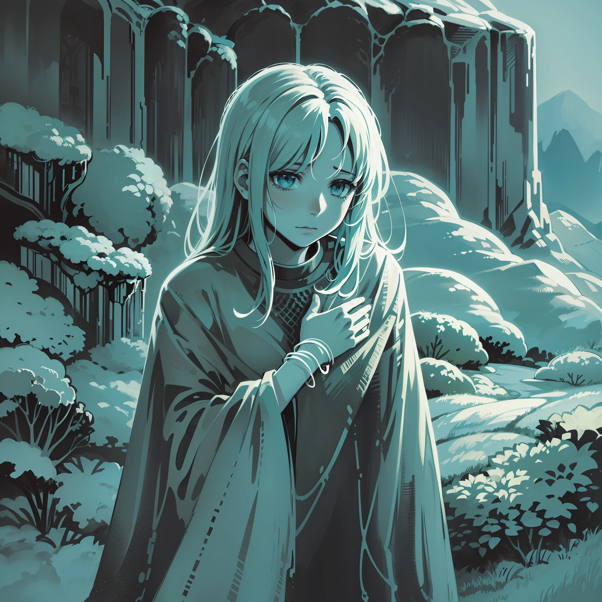 One photograph shows a person in a picturesque and secluded setting. She is standing on a mountainside, surrounded by stunning scenery but devoid of human presence. One embraces one's own loneliness in a symbolic way, with one's arms outstretched as if one were embracing one's own air. Her face displays an intense expression of passion and serenity as she finds joy and wholeness in her own company. However, a melancholic look in the eyes reveals the sadness that comes from the lack of affection and emotional connections. Loneliness is portrayed as an inseparable part of this person, who finds solace in their own existence but also feels the lack of meaningful interactions and sharing moments with others.