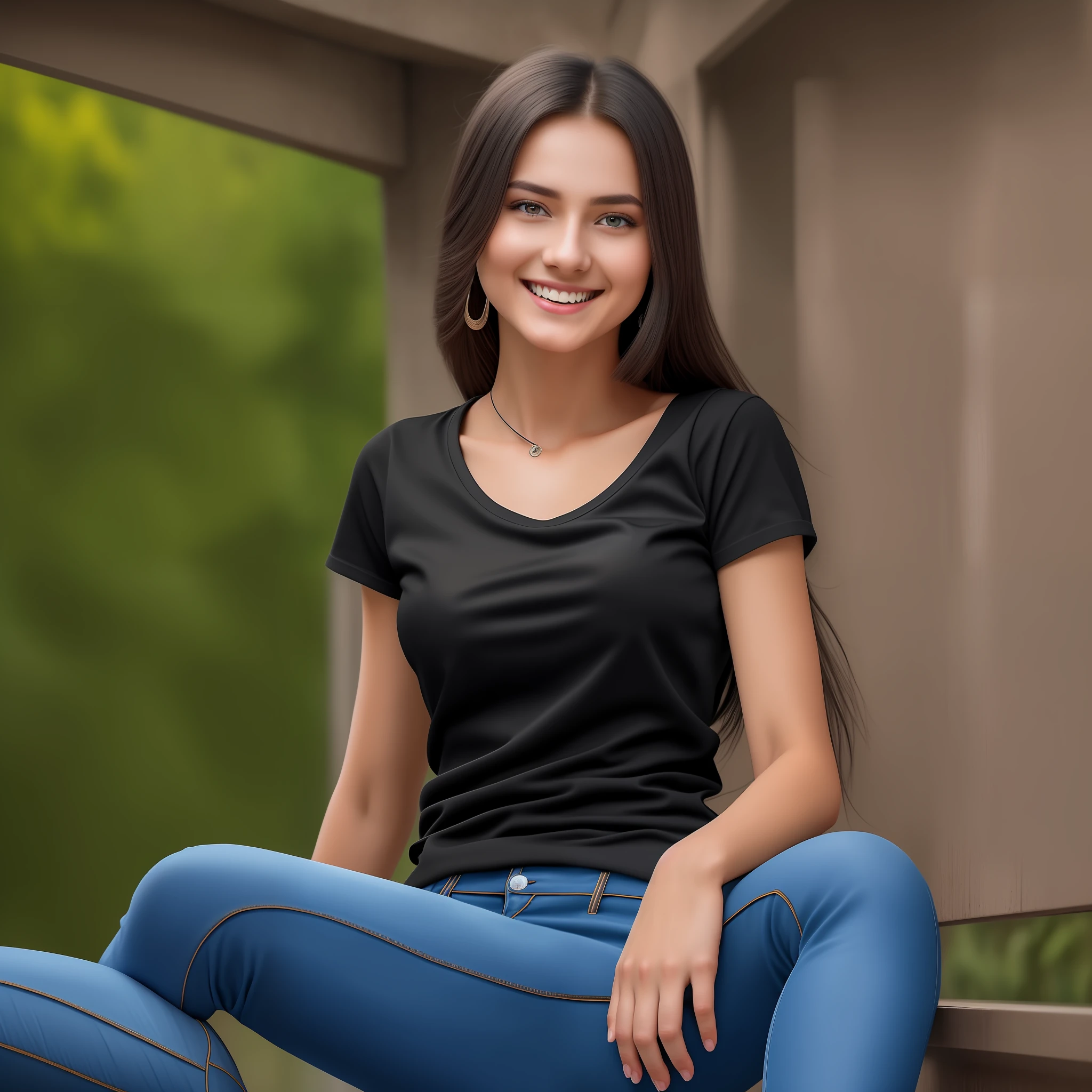 (masterpiece), best quality, realistic, ultra-detailed CG, 8k HDR wallpaper, portrait of a beautiful 23-year-old Hungarian girl named Bobungda Tuni, wearing a black tshirt and jeans, full-body pose, eye-catching smile on her face, isolated from the background, alone, single image