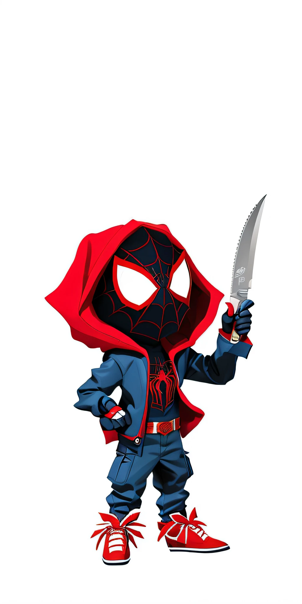 spider - man with a spider - man mask and a spider - man knife, spider - verse art style, miles morales!!!, miles morales, into the spider verse, into the spiderverse, spiderverse, peter parker, peter parker as spiderman, futuristic style spiderman, spiderman, spider-man, spider - man, jesse pinkman as spider-man, spiderman!!