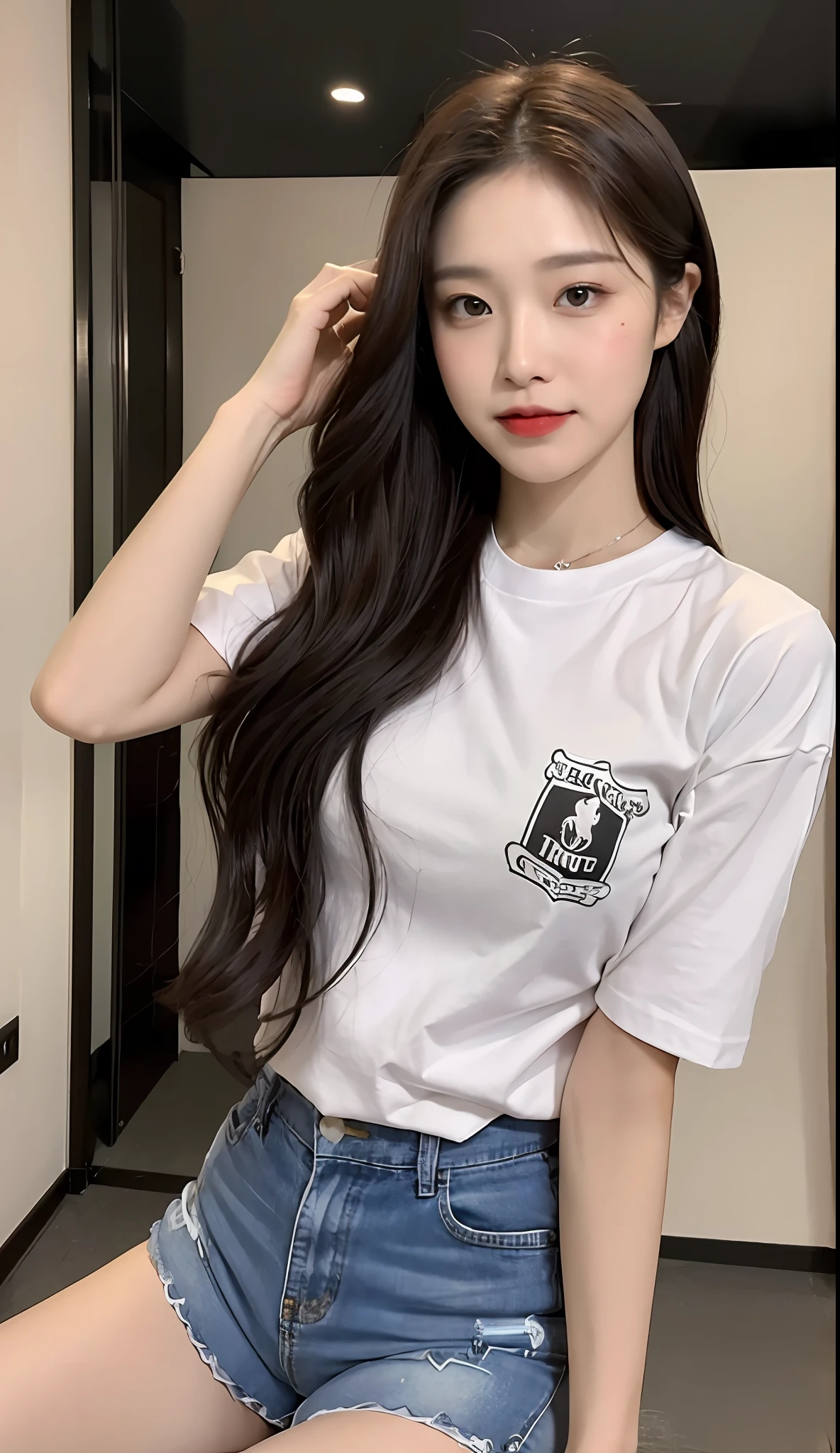((Best Quality, 8K, Masterpiece: 1.3)), (Happiness: 1.3), Focus: 1.2, Perfect Body Beauty: 1.4, Buttocks: 1.2, (Big Wave: 1.2)), , (On Prairie: 1.8), Highly detailed face and skin texture, Fine eyes, Double eyelids, Whitening skin, Long hair, (Round face: 1.5), (Short sleeves, Shorts: 1.6)