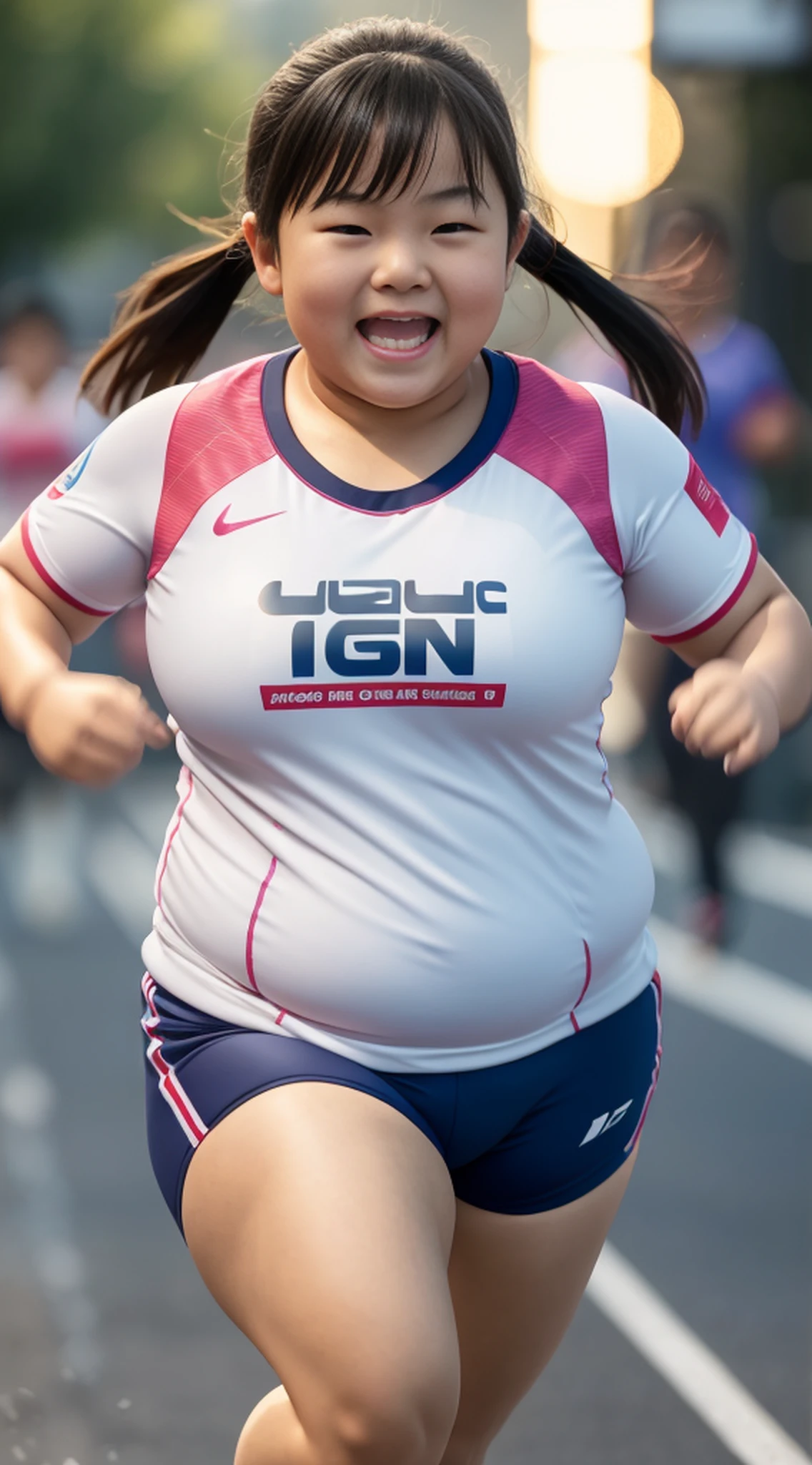 Ten year old asian ???, sportswear, running, fat figure, cute facial expression, smile, Michelin fat form, bbwchan, fitness, sweating, surrealism, surrealism, cinematic lighting, movement lines, motion blur, ray tracing, uhd, ccurate, anatomically correct and smooth skin, super detail, high detail, high quality, best quality, high resolution, 4K --auto --s2