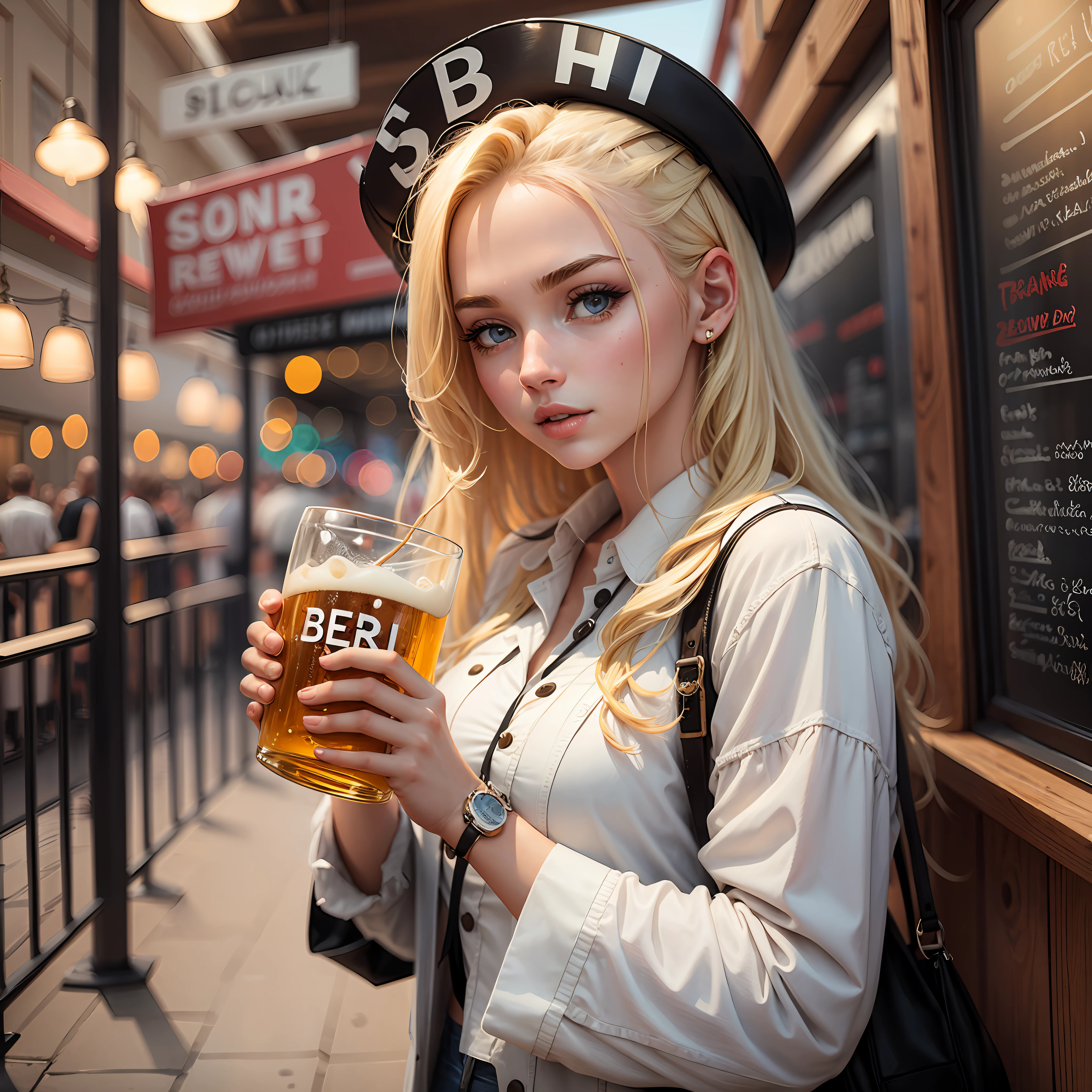 beautiful blonde girl holding a beer --auto --s2