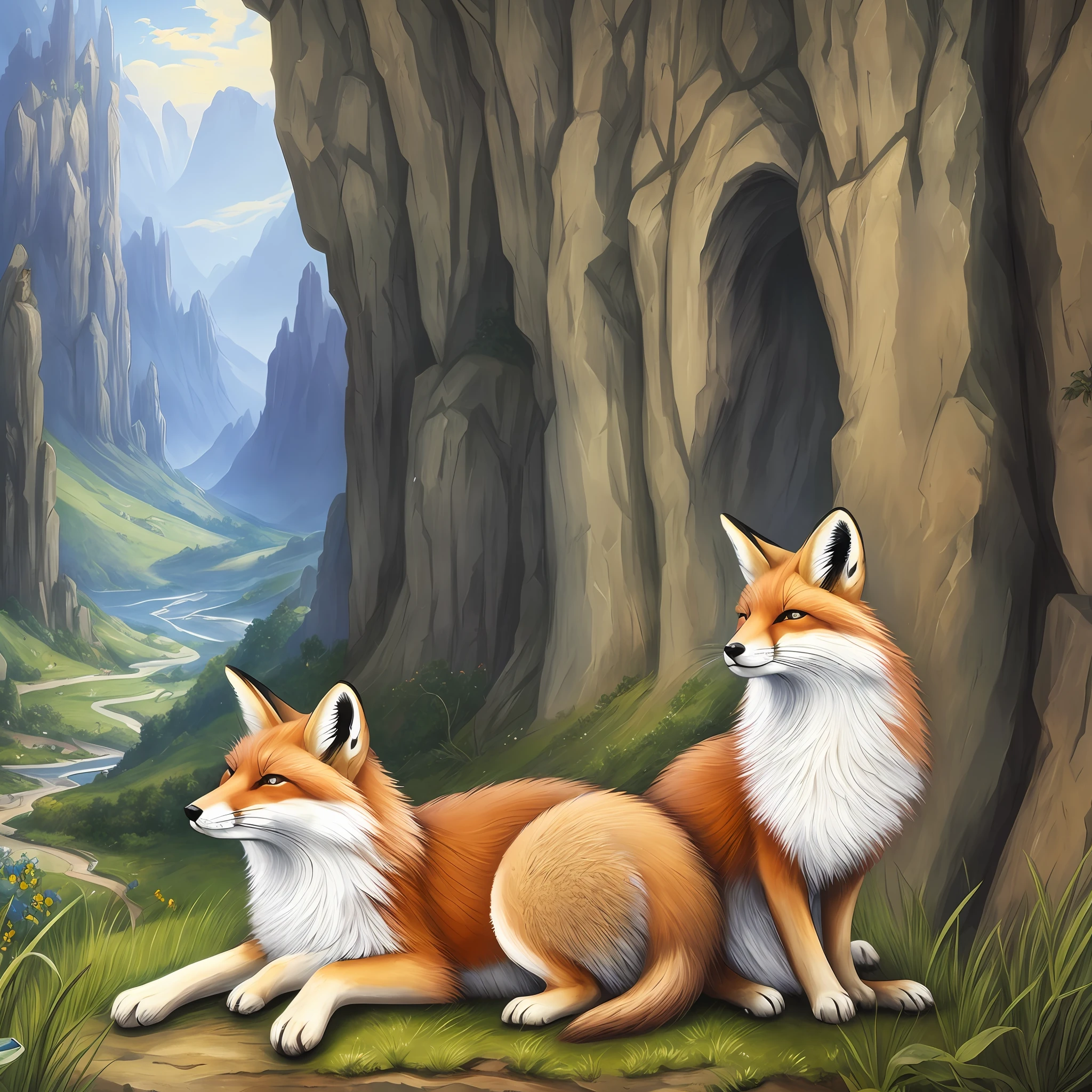 Medieval fox with fanciful scenery as background —ar 9:16 —auto —s2 —upscale --auto --s2