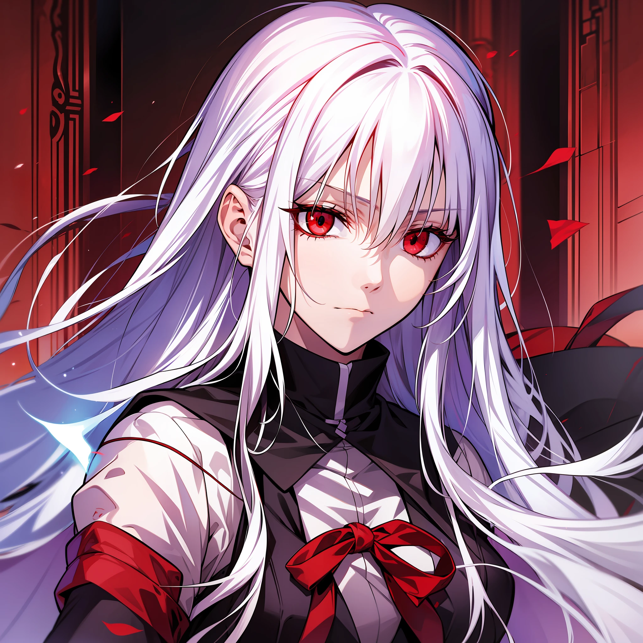 solo, ((long white hair)), ((red eyes)), (expressionless), (homunculus), ((high quality)), (extremely detailed), fate stay night, inspired by takeuchi takahasi