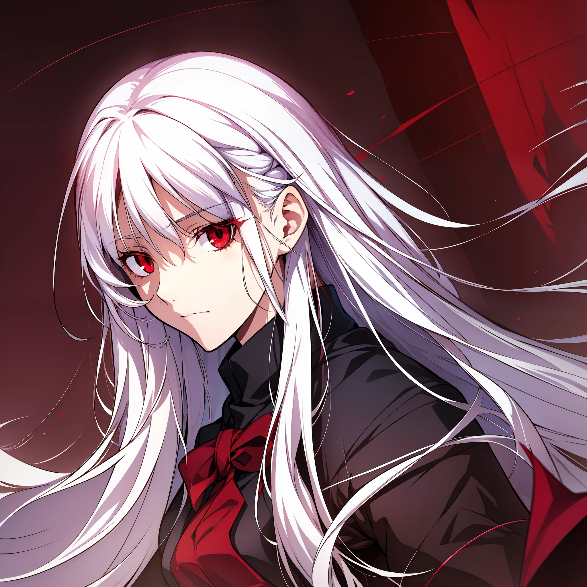 solo, ((long white hair)), ((red eyes)), (expressionless), (homunculus), ((high quality)), (extremely detailed), fate stay night, inspired by takeuchi takahasi