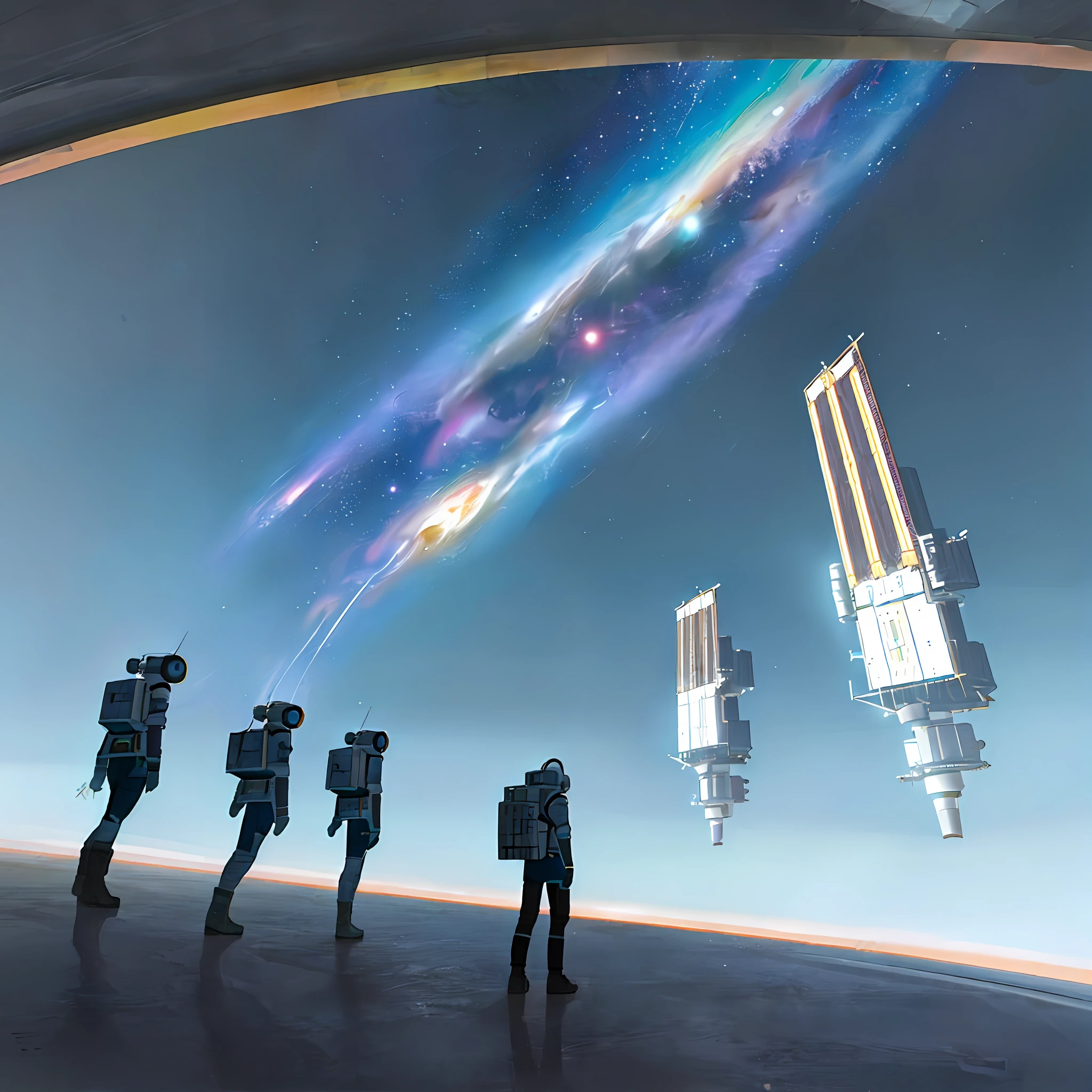(masterpiece, best quality: 1.1), space station, galaxy, spaceship, 8k, HDR, uHD, surrealism, real life, scene design, space reflection, oc