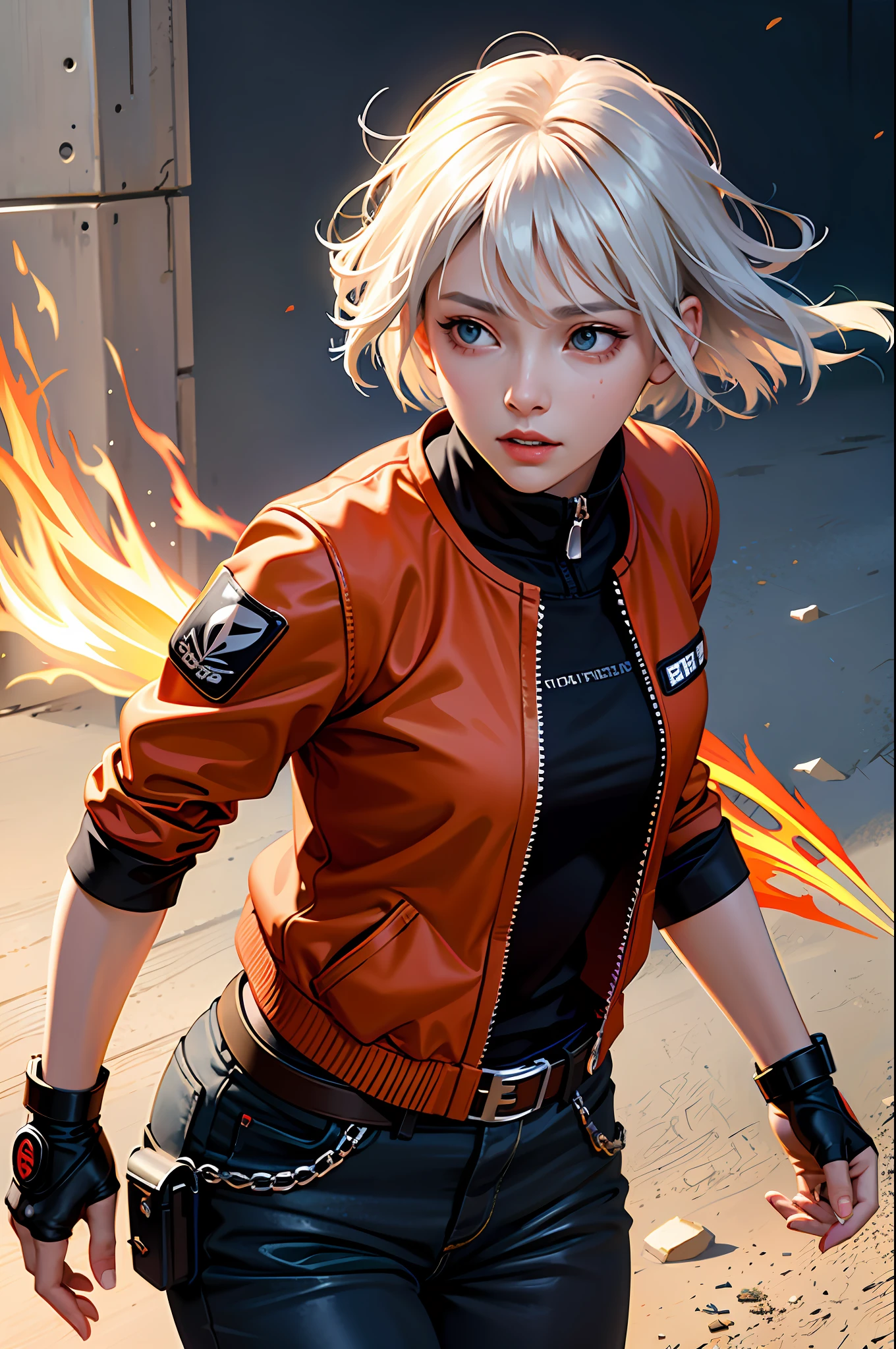 (masterpiece), (best quality), realistic, cinematic light, Hinata from Naruto, cool pose, battlefield background, perfect body, white eyes, white bobcut hair