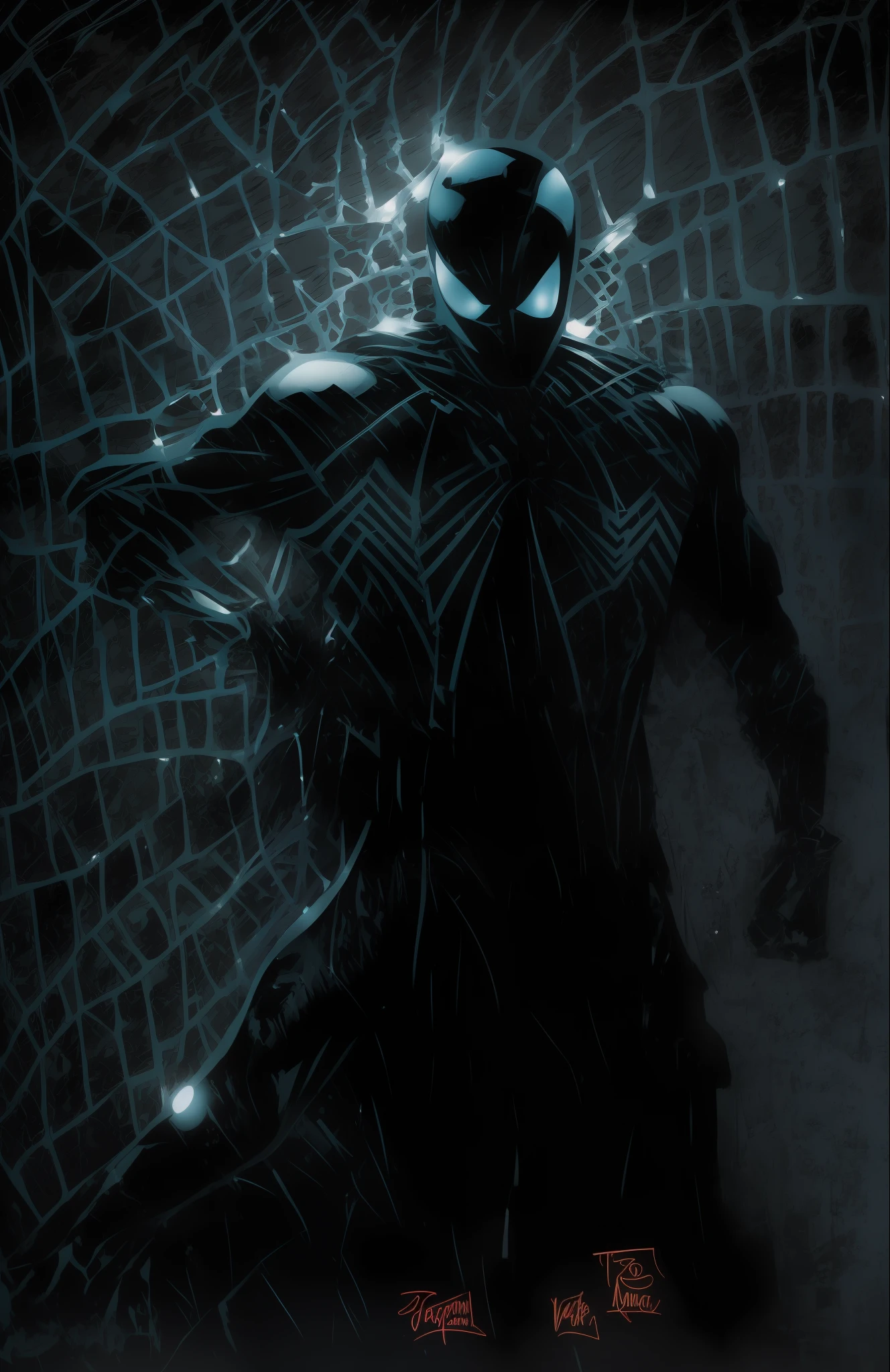 image of BlackSM,hyperdetailed,phortorealistic,gothic,((background city at night )),reflections,rainy and stormy weather,symetrical mask,, by todd mcfarlane