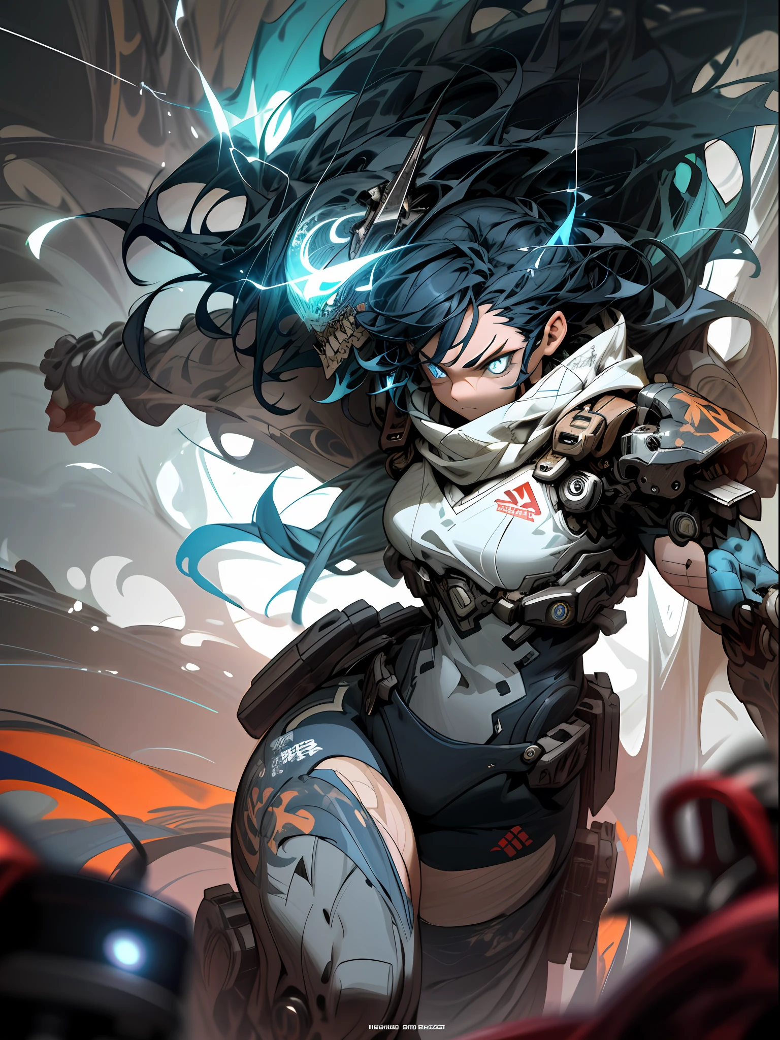 background, mixed-language_text, Japanese graffiti letters, a warrior nulher with long black hair cascading down her back. His eyes are a deep shade of amber, which shine with intensity when he is in battle. She possesses an athletic and slender appearance, with a confident and determined posture. Her skin has a light tan tone, evidencing her strength and endurance, woman fighting with alien creature full of mechanical tentacles, with immersive effects, hover effect, graphite style background with vibrant colors "hdr ultra" detailed and with focus effect, sticker art, freedom, soul, digital illustration, comic style, centered, approaching perfection, dynamic, highly detailed, watercolor painting,  artstation, concept art, smooth, sharp focus, illustration, art by carne griffiths and ,alone anime, centered, approaching perfection, drawing style illustrator, anime style, body with futuristic tribal tattoo style designs in dragon shape, serious face and ultra detailed artwork, graffiti style destroyed city scenery with camera focus,