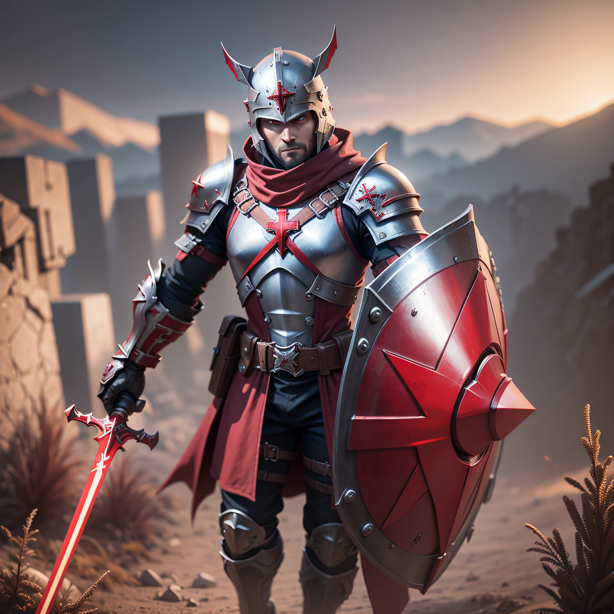 Red Templar Cross with Realistic 3D Shield --auto --s2