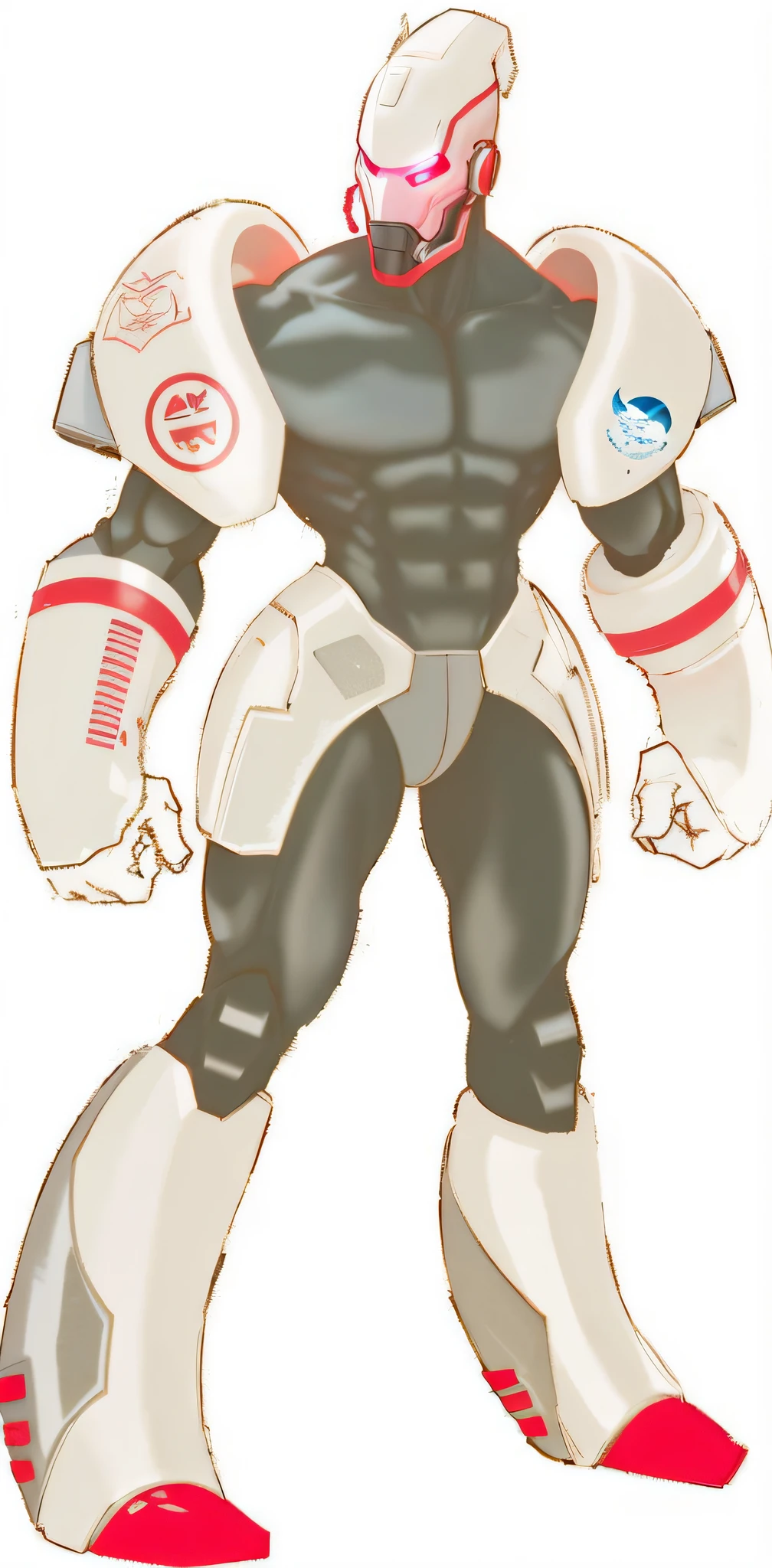 A drawing of a robot with and a white, muscular body!! sci-fi, humanoid form, sci - fi armor!, male antro orca, muscular character, full body concept, mecha style, shaded sky!!!, full body mascot