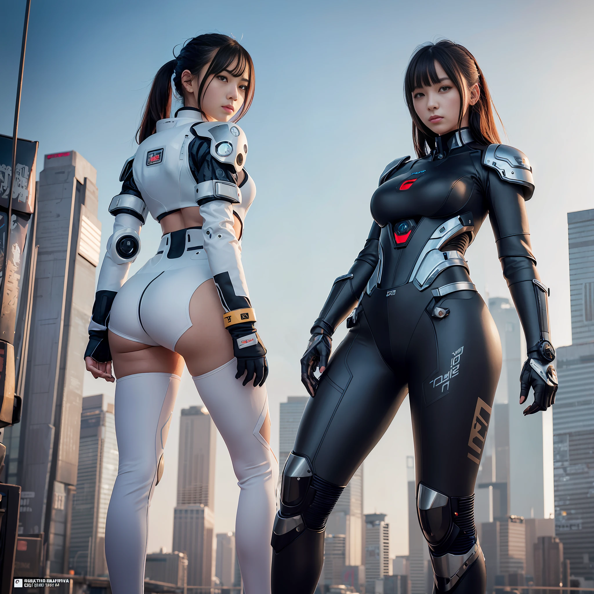 Best quality, masterpiece, Ultra HD, Super Detail, 8K, Movie, CG style,Girl in Long sleeve and Long pants Pilot suit Standing Next to Giant Robot, Guweiz-style artwork, CyberPunk Girl Mecha, Trends on CGSTATION, Guweiz, Russell Dongjun Lu, Digital Cyberpunk Art,  Guweiz on ArtStation Pixiv, Girl in Mecha Network Armor