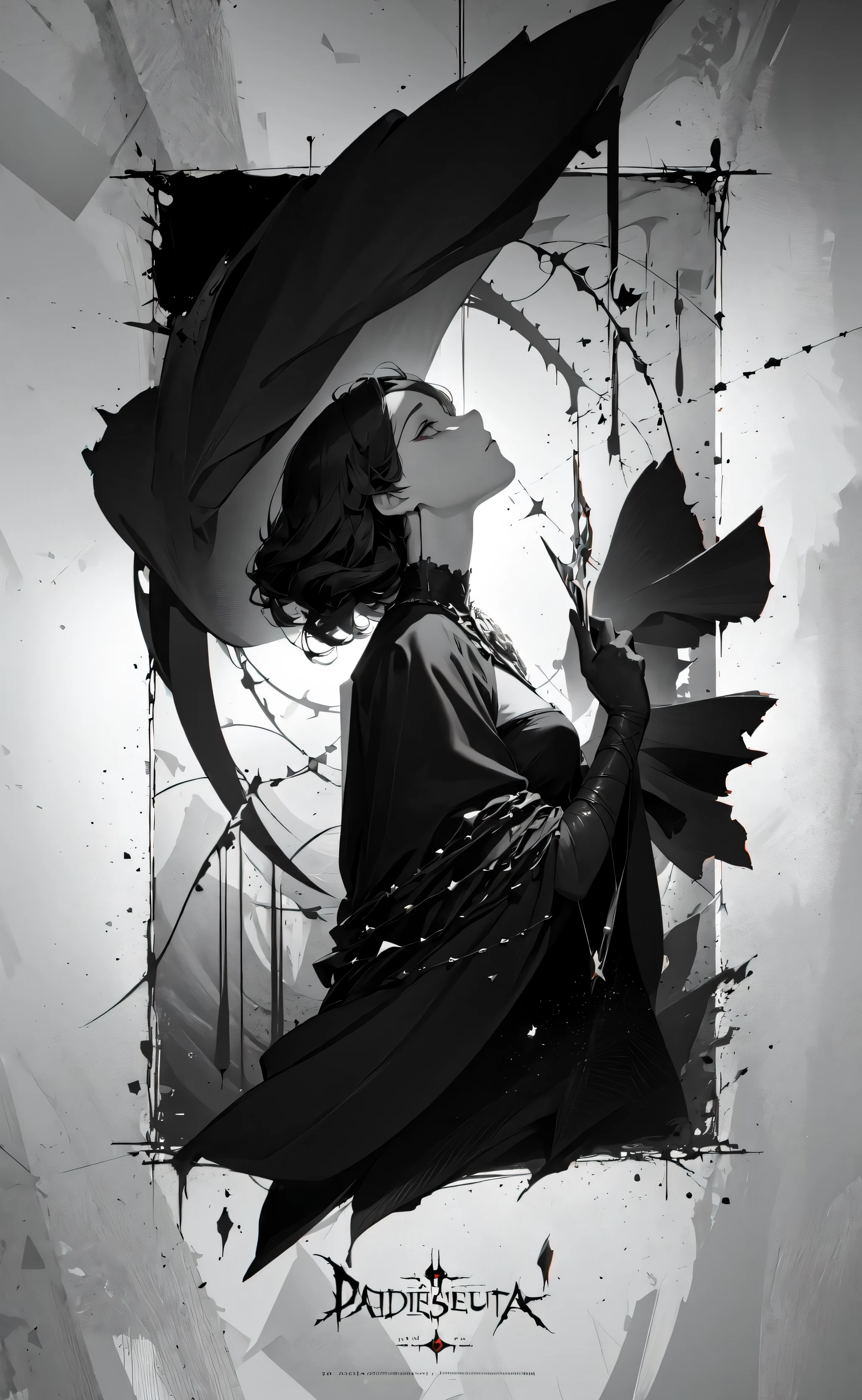 (dark fantasy movie poster:1.1), masterpiece, best quality, 1girl, (Bauhaus, shapes, lines, abstract:1.1)