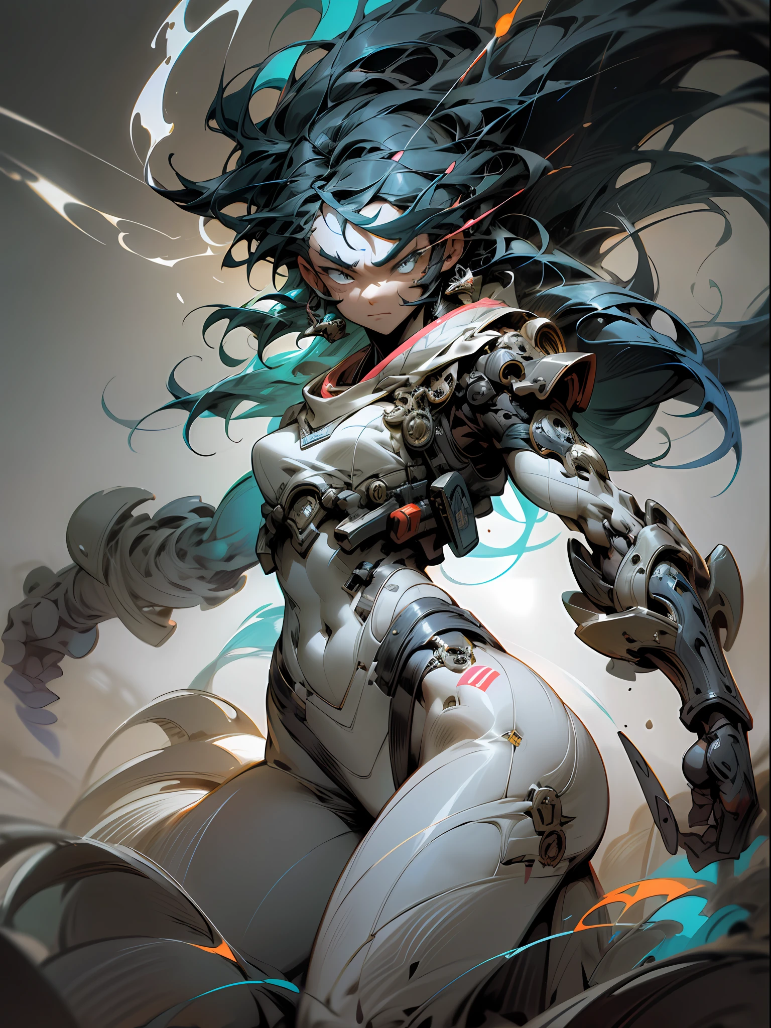 background, mixed-language_text, Japanese graffiti letters, a warrior nulher with long black hair cascading down her back. His eyes are a deep shade of amber, which shine with intensity when he is in battle. She possesses an athletic and slender appearance, with a confident and determined posture. Her skin has a light tan tone, evidencing her strength and endurance, woman fighting with alien creature full of mechanical tentacles, with immersive effects, hover effect, graphite style background with vibrant colors "hdr ultra" detailed and with focus effect, sticker art, freedom, soul, digital illustration, comic style, centered, approaching perfection, dynamic, highly detailed, watercolor painting, artstation, concept art, smooth, sharp focus, illustration, art by carne griffiths and ,alone anime, centered, approaching perfection, drawing style illustrator, anime style, body with futuristic tribal tattoo style designs in dragon shape, serious face and ultra detailed artwork, graffiti style destroyed city scenery with camera focus,