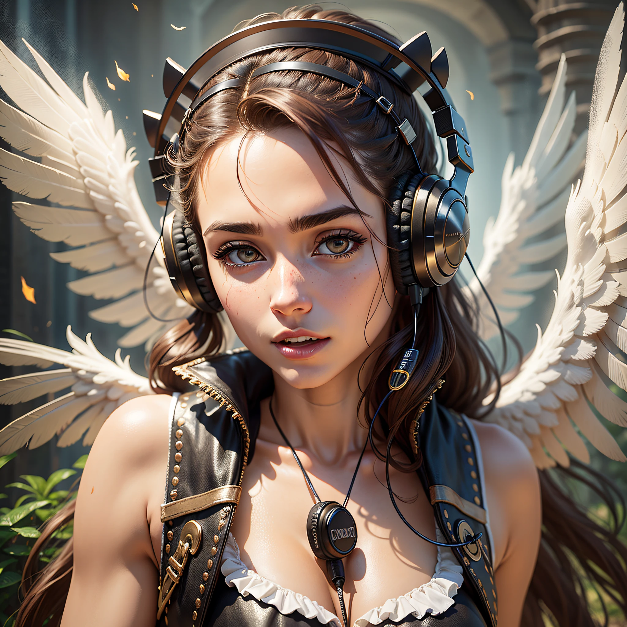 CLOSE-UP OF AN ANGEL CAVEURA PIRATE HEADPHONES BIG WINGS HYPER REALISTIC --auto --s2