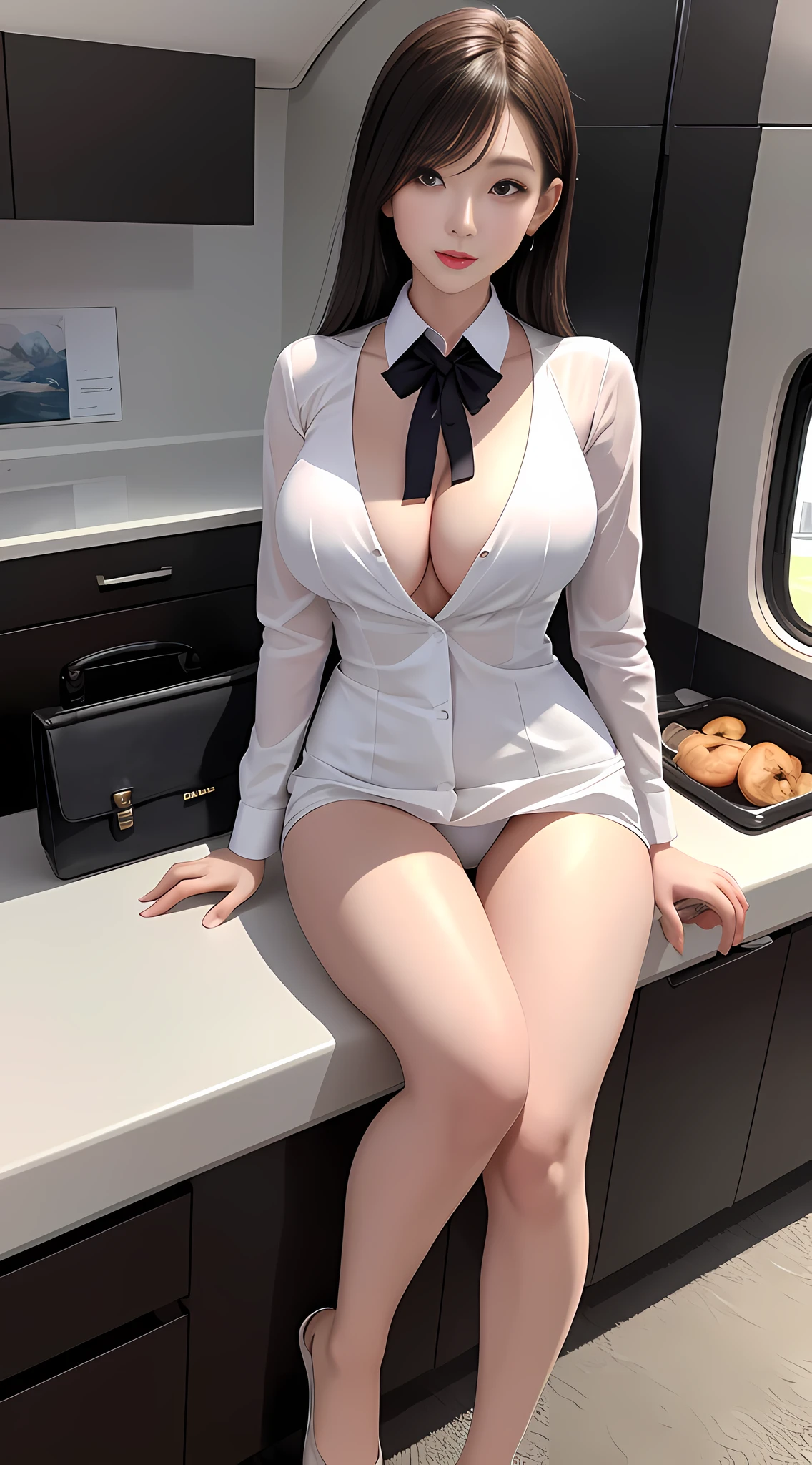 Masterpiece, best quality, rich detail, real: 1.5), (ulzzang-6500-v1.1:0.7), 1girl, flight attendant, full body, white skin, (hips, big breasts, sexy, beautiful, perfect body: 1.3)