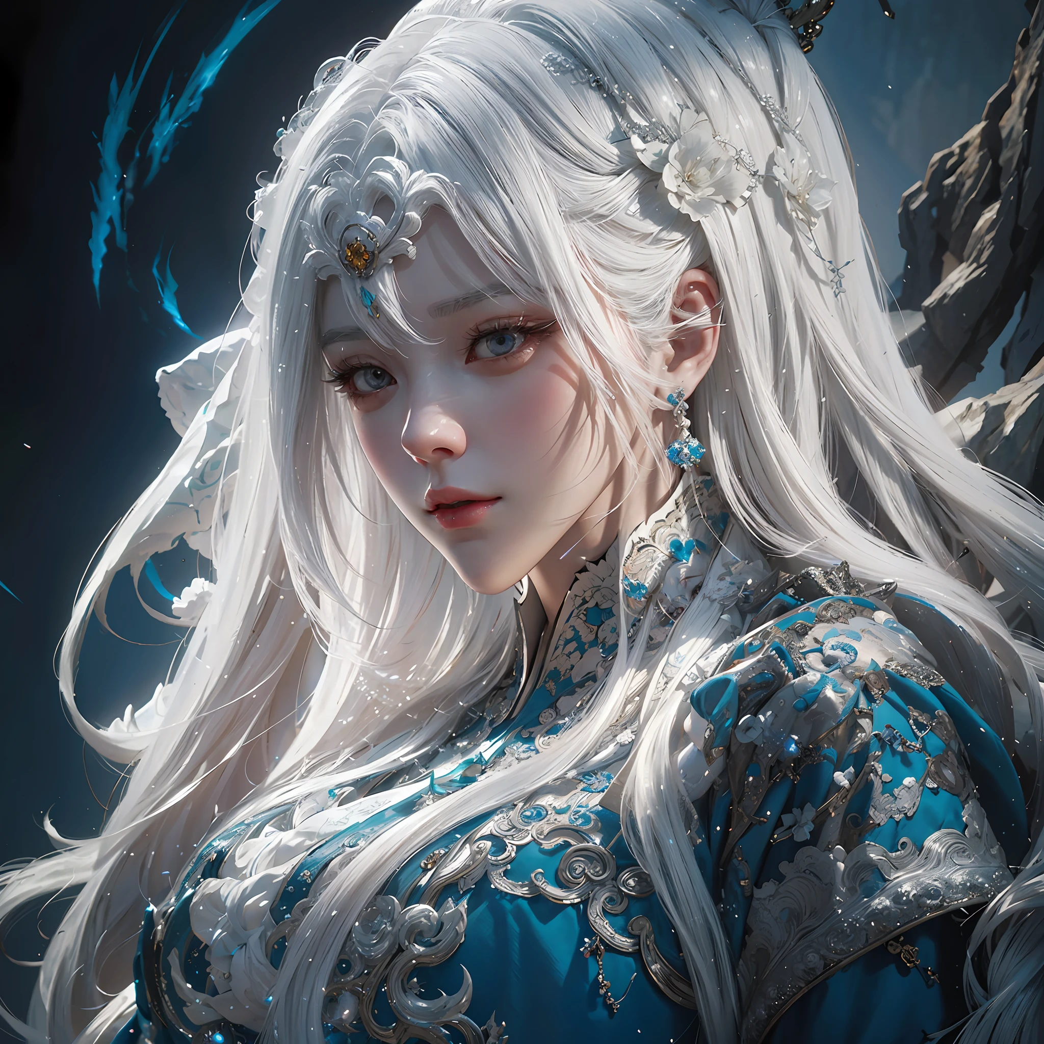 a close up of a woman with white hair and a white mask, beautiful character painting, guweiz, artwork in the style of guweiz, white haired deity, by Yang J, epic exquisite character art, stunning character art, by Fan Qi, by Wuzhun Shifan, guweiz on pixiv artstation --auto --s2