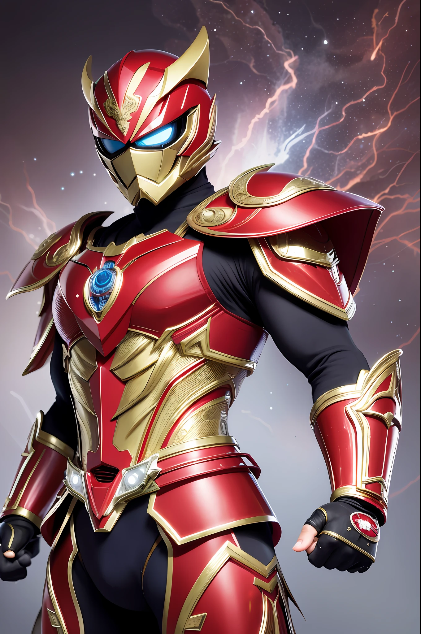 High definition image quality, 8k photo, intricate details: 1.2, cinematic lighting, there is a man in a red and gold costume holding a sword, tokusatsu, the red ninja, kamen rider character, fujin, mk ninja, power ranger, toei, the seventh secret power ranger, kamen rider, inspired by Yasutomo Oka, ninja, hidetaka tenjin, inspired by Ryūsei Kishida, , , , , --q 1, DSLR --v 6 --s2