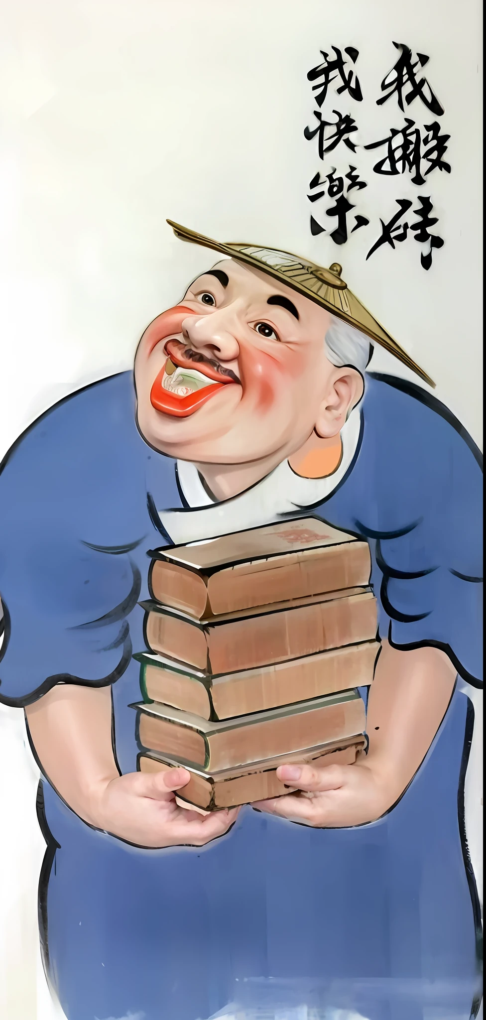 arafed man holding a stack of books with chinese characters on it, inspired by Takeuchi Seihō, inspired by Watanabe Shōtei, by Nakahara Nantenbō, inspired by Kanō Masanobu, inspired by Dong Yuan, inspired by Shūbun Tenshō