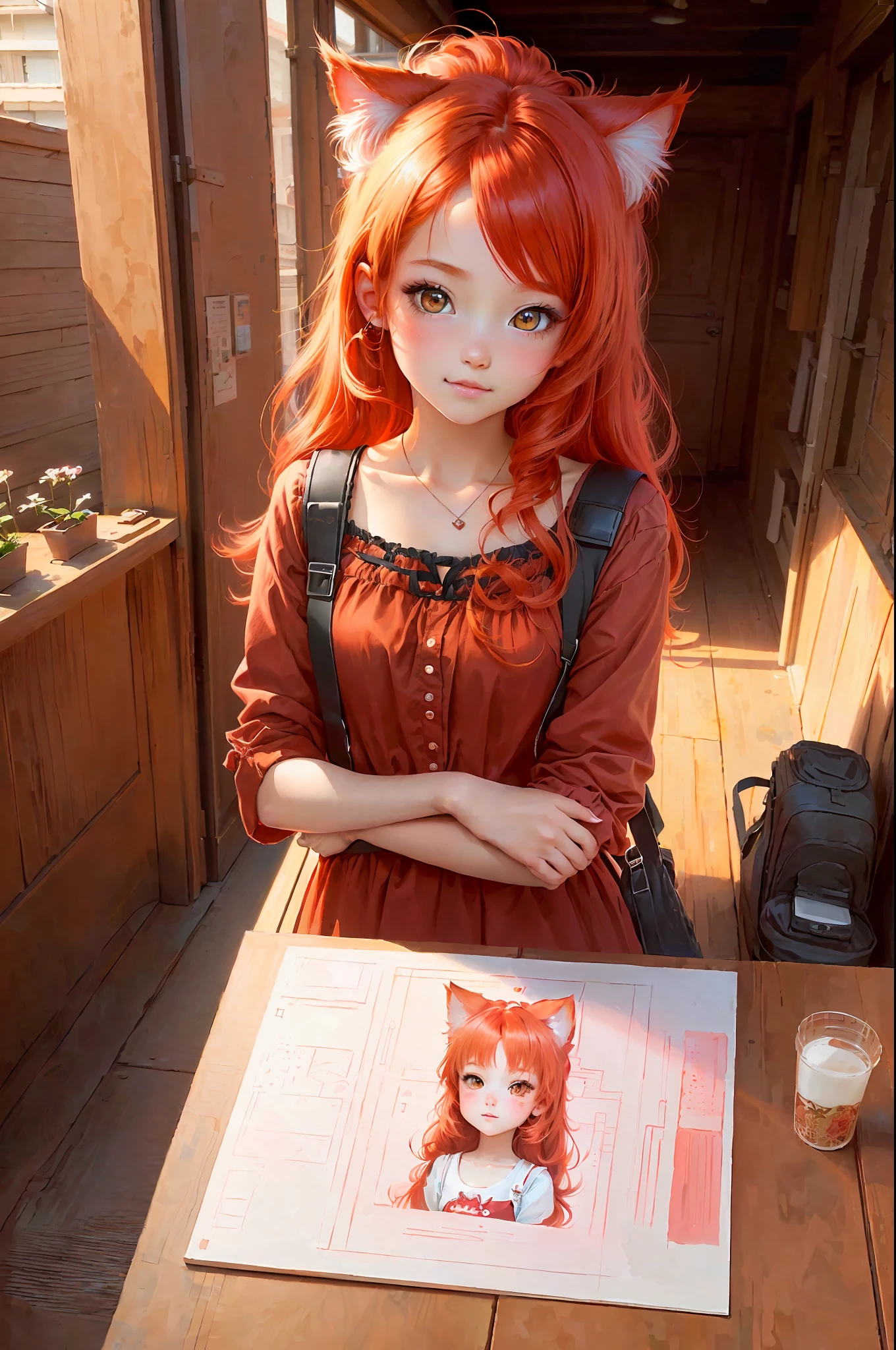 red hair girl,kitten ears,adorable digital painting, cute detailed digital art, very beautiful, cute young man, kwaai, cute anime, girl, attractive cat girl,, catgirl anime, cute detailed art, very beautiful