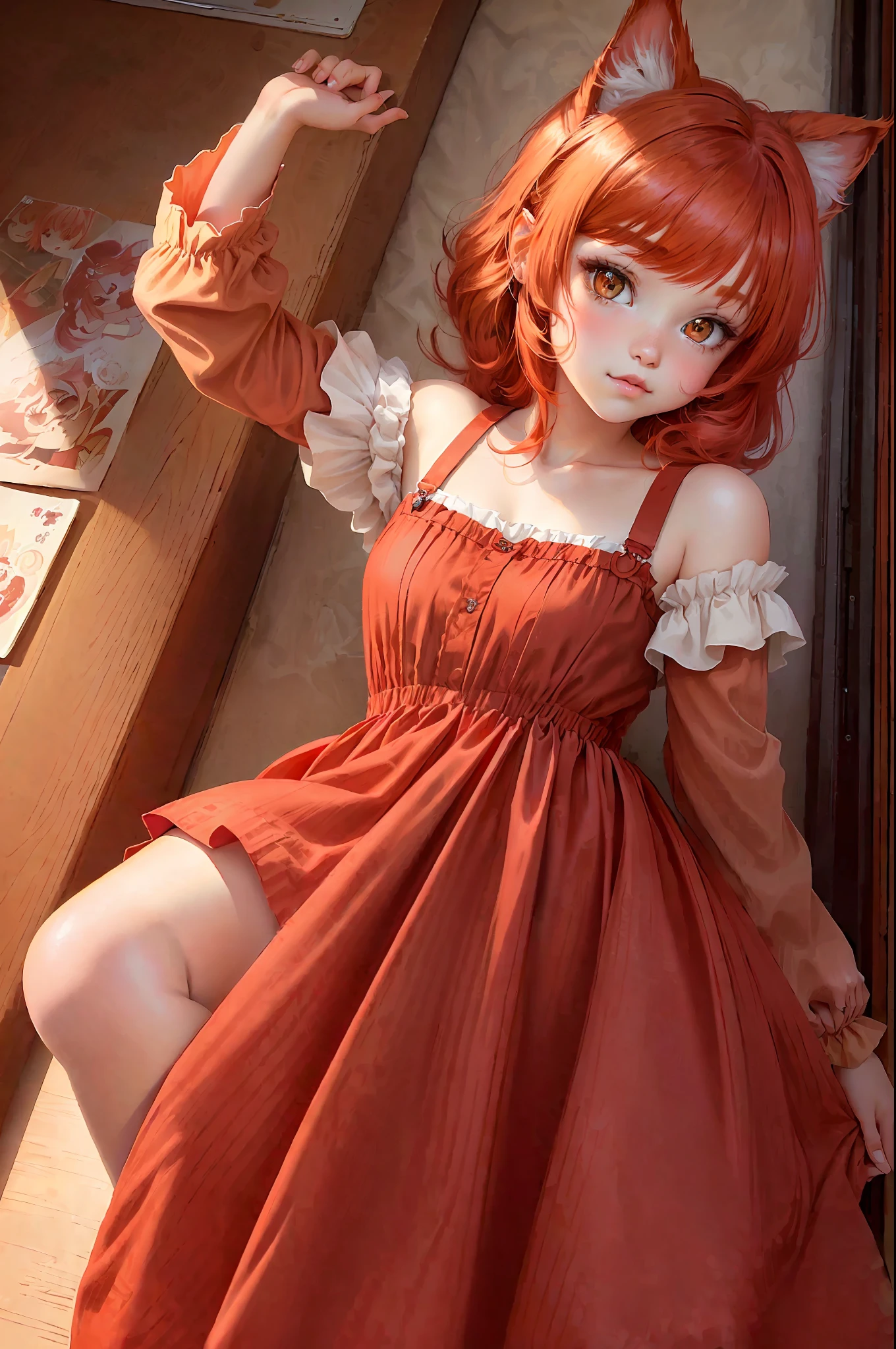 red hair girl,kitten ears,adorable digital painting, cute detailed digital art, very beautiful, cute young man, kwaai, cute anime, girl, attractive cat girl,, catgirl anime, cute detailed art, very beautiful