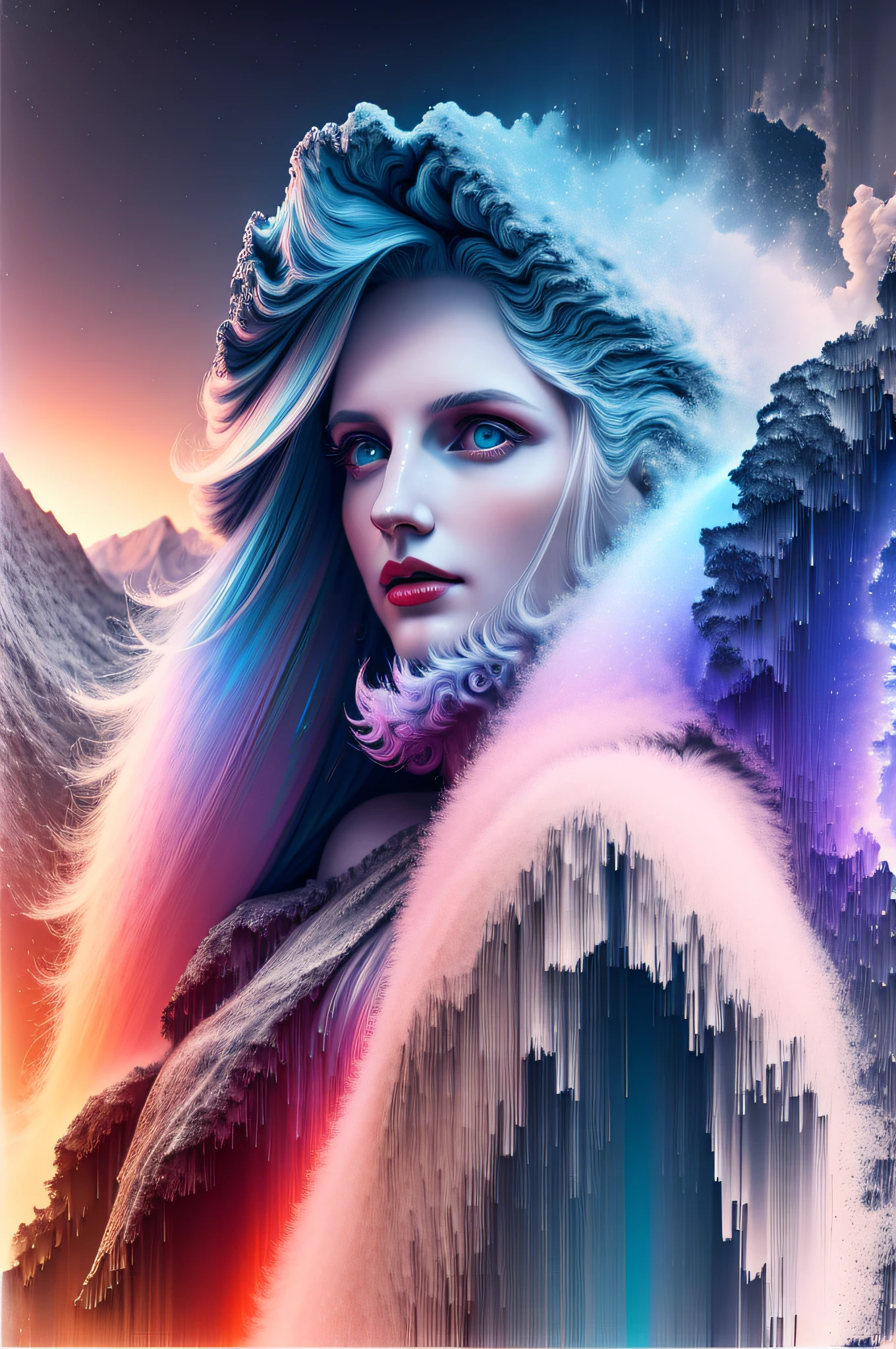 pixel sorting, very pretty girl emerged in eternal tera stream of everlasting data flowing through infinite light dispersion loop in the world of chaotic undulation optical illusions, celestial outerworld, lut, hdr, dramatic light, digital art, redshift render, raytraced image, behance hd