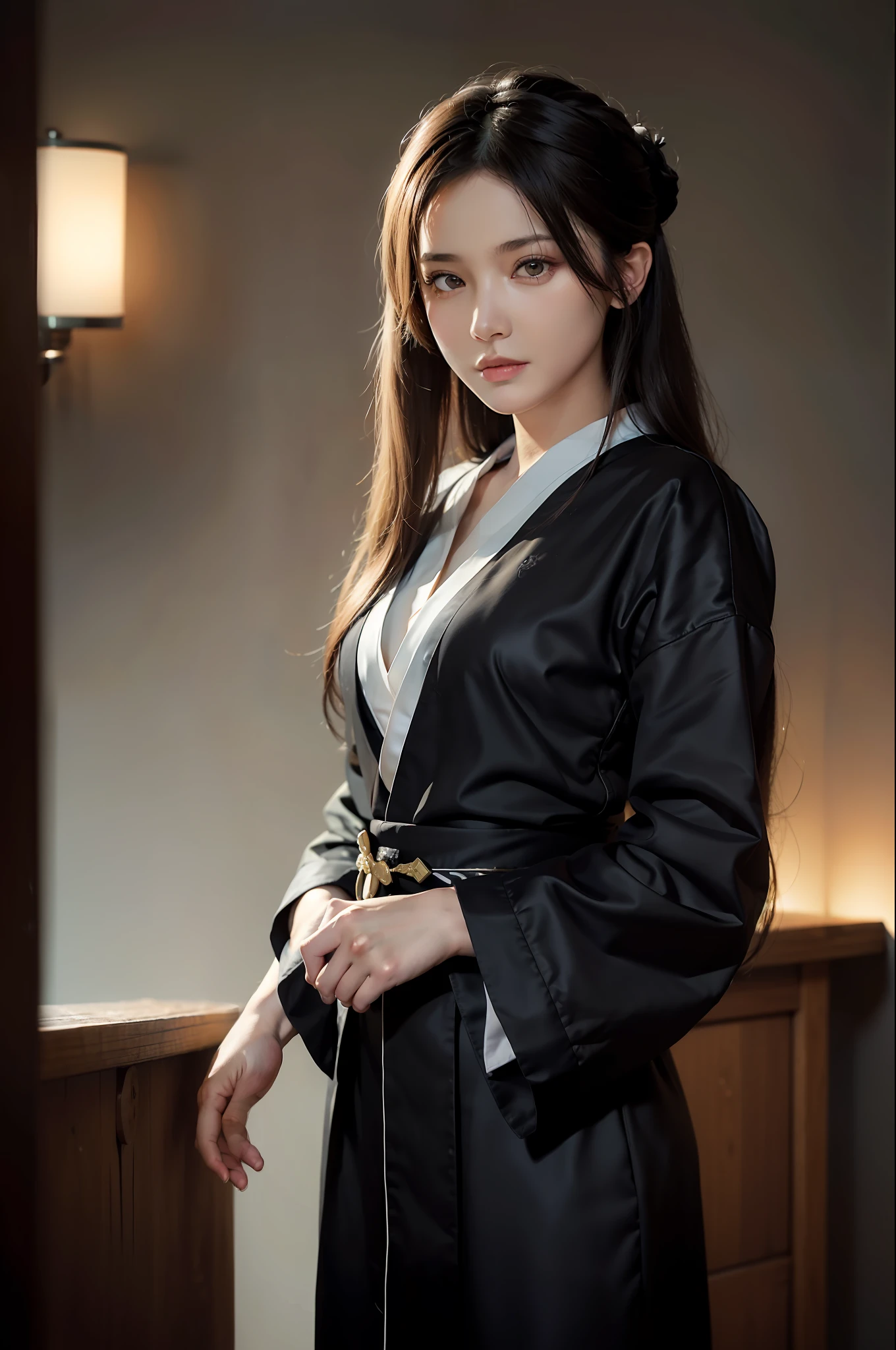 (front focus),(in the dark:1.6),wearing kimono
Hyperrealist portrait of female by david hockney and alphonse mucha,fantasy art, photo realistic, dynamic lighting, artstation, poster, volumetric lighting, very detailed faces, 4 k, award winning,, 1girl, in the dark, deep shadow, low key,cowboy shot,(official clothing:1.4) ,long hair,white hair,