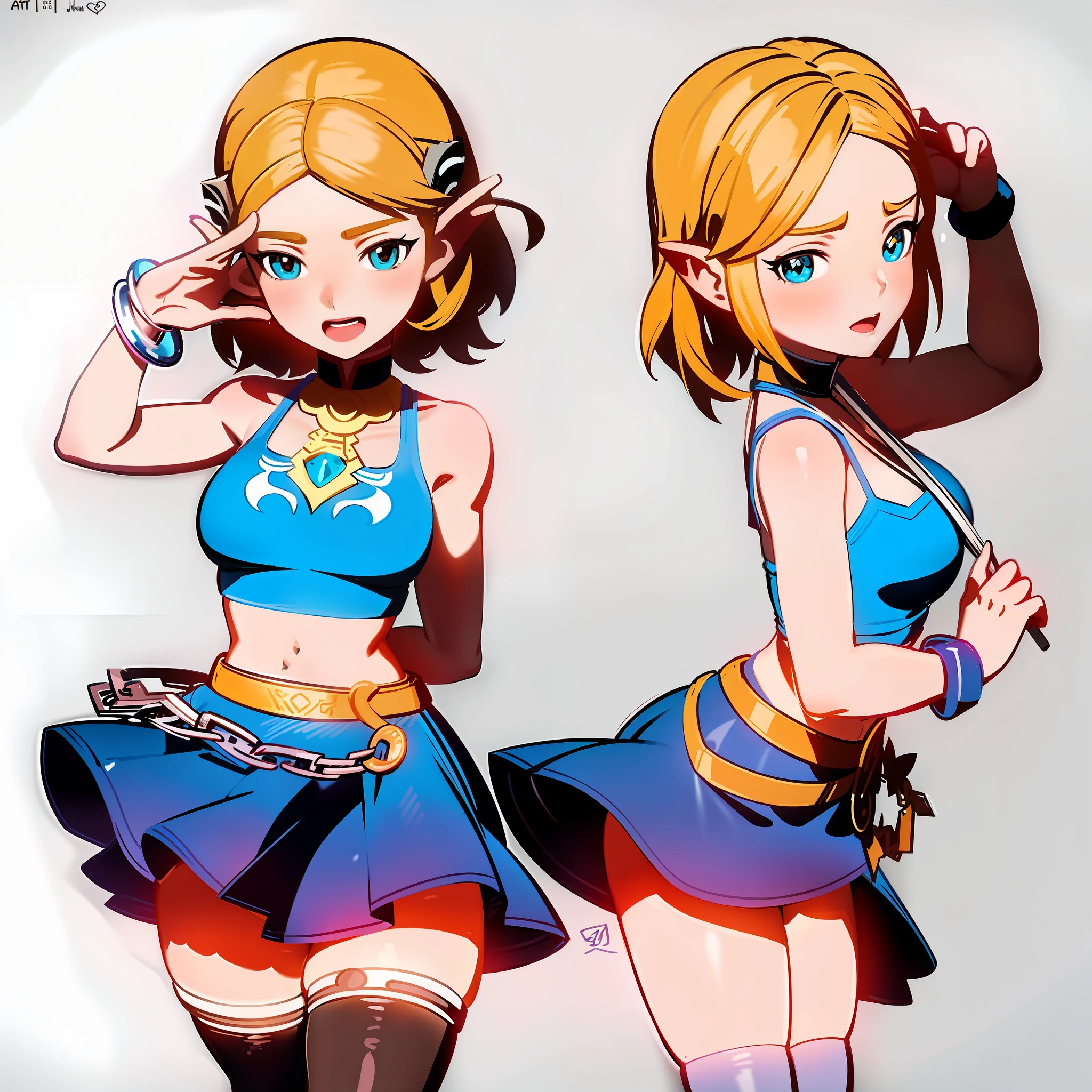 a drawing of a woman in a blue top and black skirt, botw style, anime art style, in an anime style, fullbody commission for, cute art style, in anime style, anime style character, cute anime style, ecchi anime style, high quality fanart, female protagonist 👀 :8, detailed fanart, cute anime catgirl, high quality anime artstyle --auto --s2