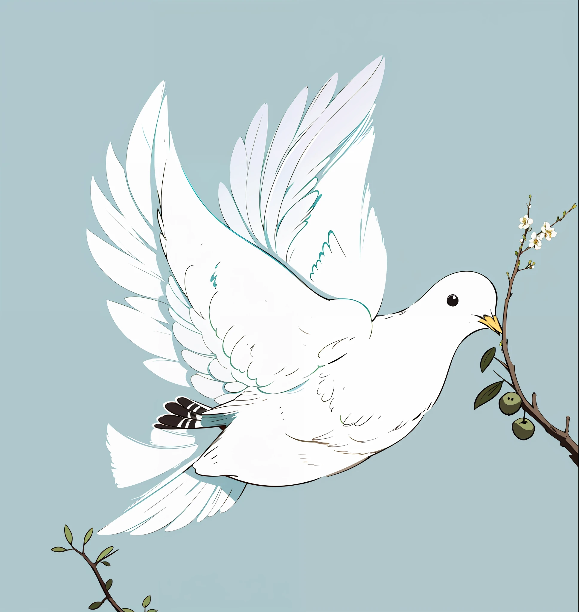 A pigeon with an olive branch in its mouth, surrealism
