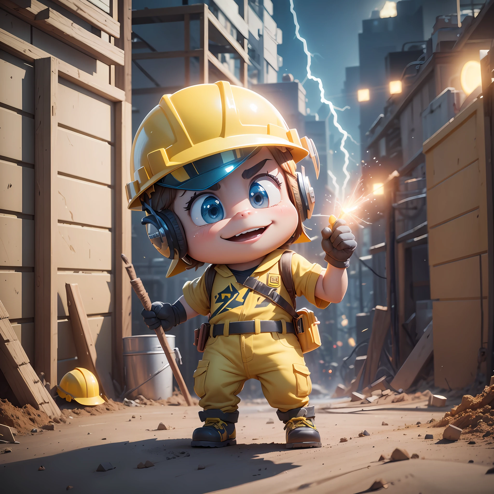 Lightning and thunder, (wearing a yellow hard hat), Pepe miners, safe at work. film, animation style rendering, cute 3 d rendering, 3d 8k octane rendering, Lu Kee, Pixar portrait 8k photo, 4k octane rendering, animated still, 8k cartoon illustration, animated movie still, animated movie still, happy still image --auto --s2