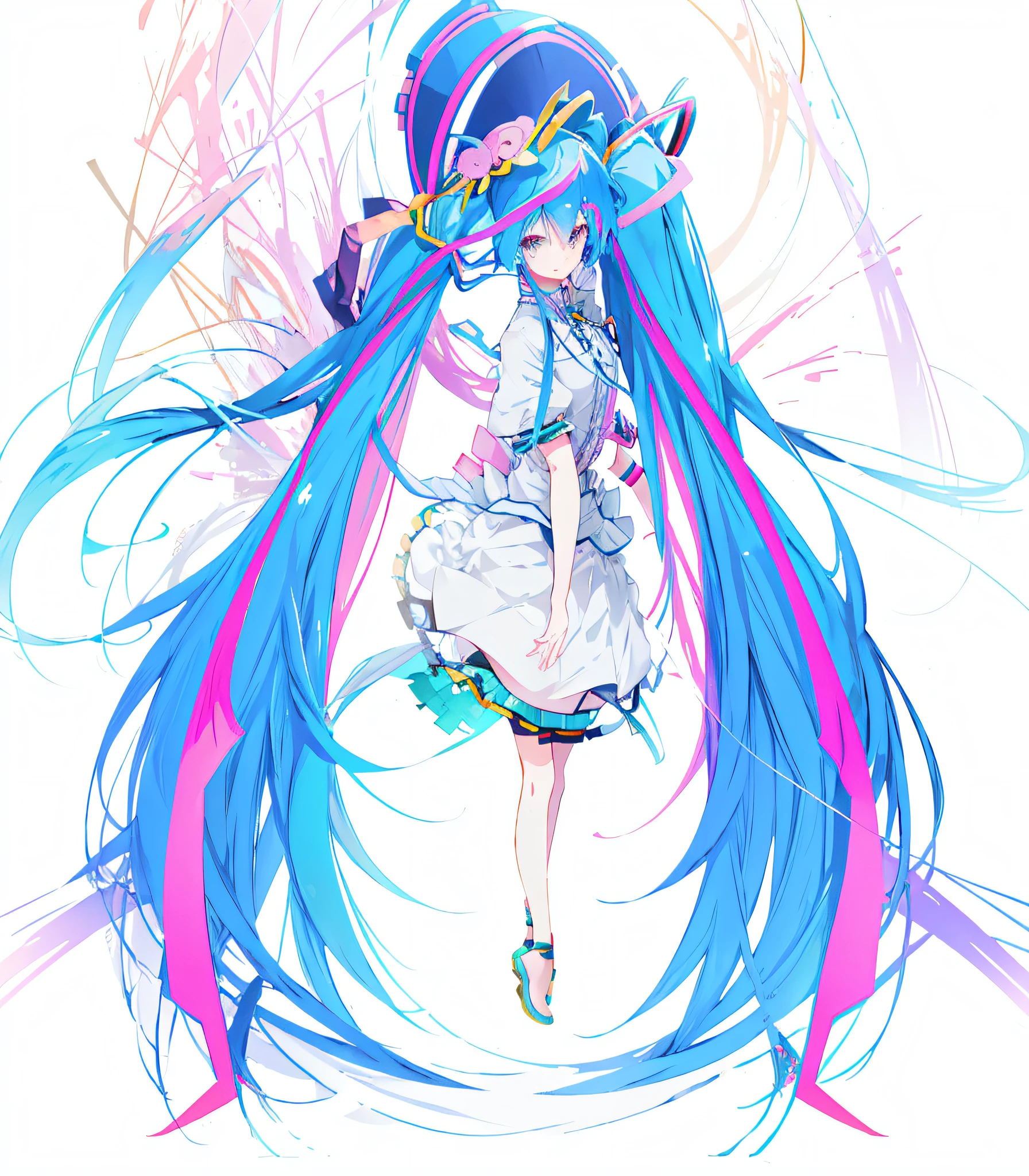 anime girl with long blue hair and pink and blue hair, azure. detailed hair, sona is a slender, anime girl with cosmic hair, hatsune miku, hatsune miku portrait, pink twintail hair and cyan eyes, portrait of hatsune miku, digital art on pixiv, miku, anime girl with long hair, anime moe artstyle