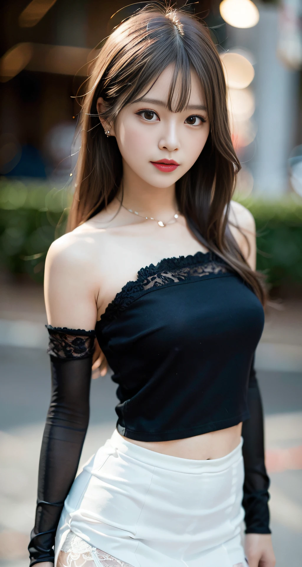 (8k, RAW photo, best quality, masterpiece:1.2),(High detail RAW color photo professional close photograph),(realistic, photo-realistic:1.37),(best shadow),(best illustration), (ultra high res,extremely detailed CG unity 8k wallpaper),(physically-based rendering),(cinematic lighting),(1 girl:1.5),(bokeh:1.4),(collarbone),(shapely), (slim waist),(oval face),(wide shoulder), (intricate lace hair ornament),(full body),(silk stockings),(mini skirt)