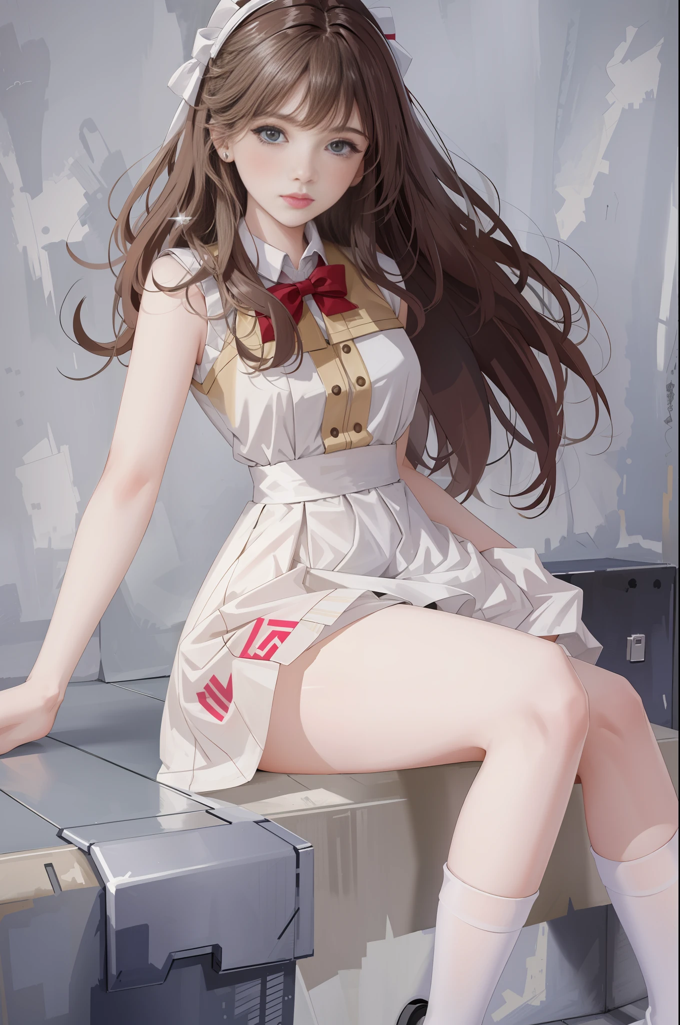 (Best quality, masterpiece: 1.1), (True: 1.4), 1girl, portrait, (corneo_dva), white dress short dress, stockings