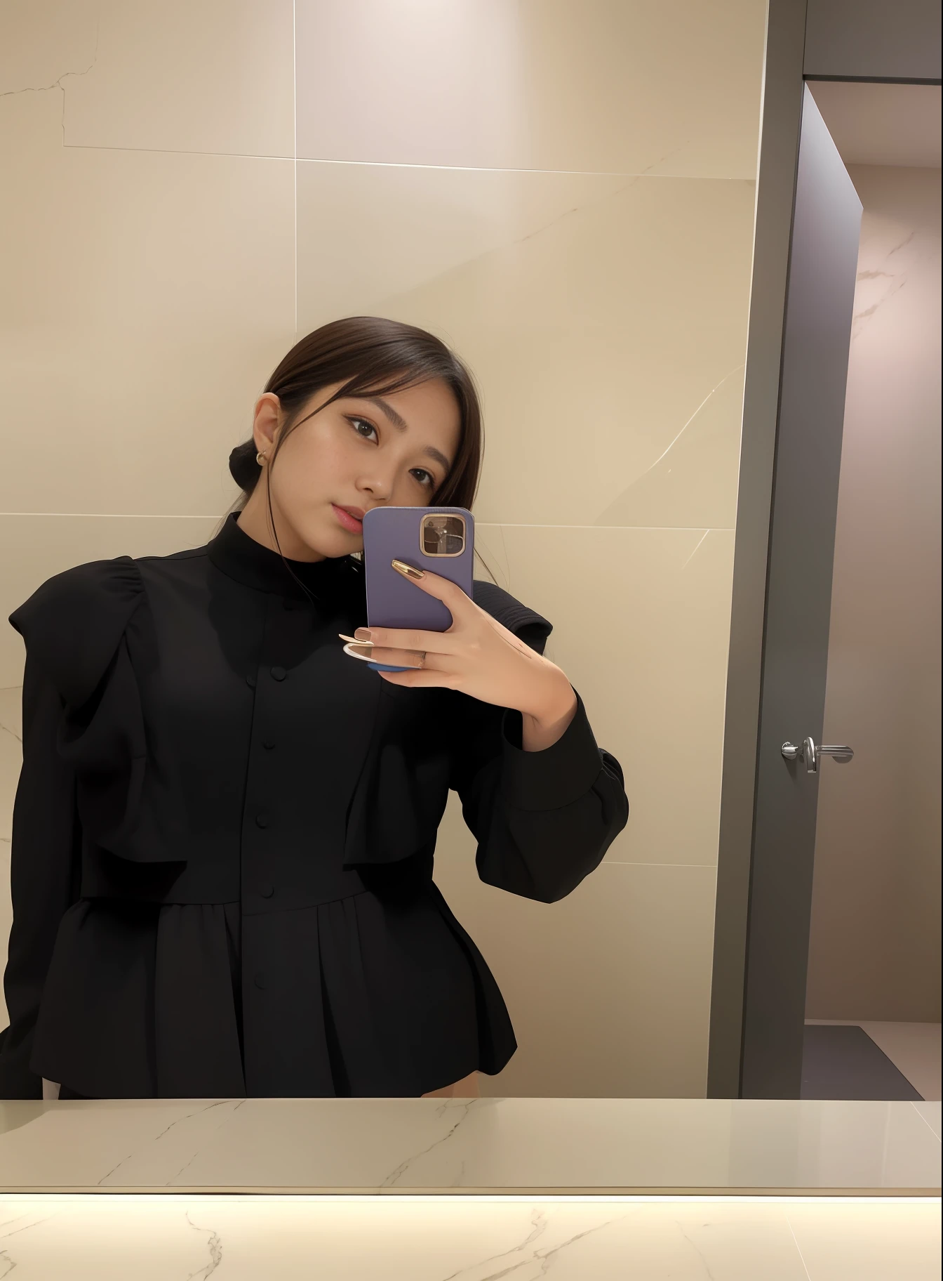 there is a woman taking a selfie in a bathroom mirror, kimi takemura, dilraba dilmurat, 🚿🗝📝, ❤🔥🍄🌪, sha xi, ulzzang, gemma chen, 🔞🤡, heonhwa choe, 8k!!, lulu chen, wenfei ye, exclusive, perfume