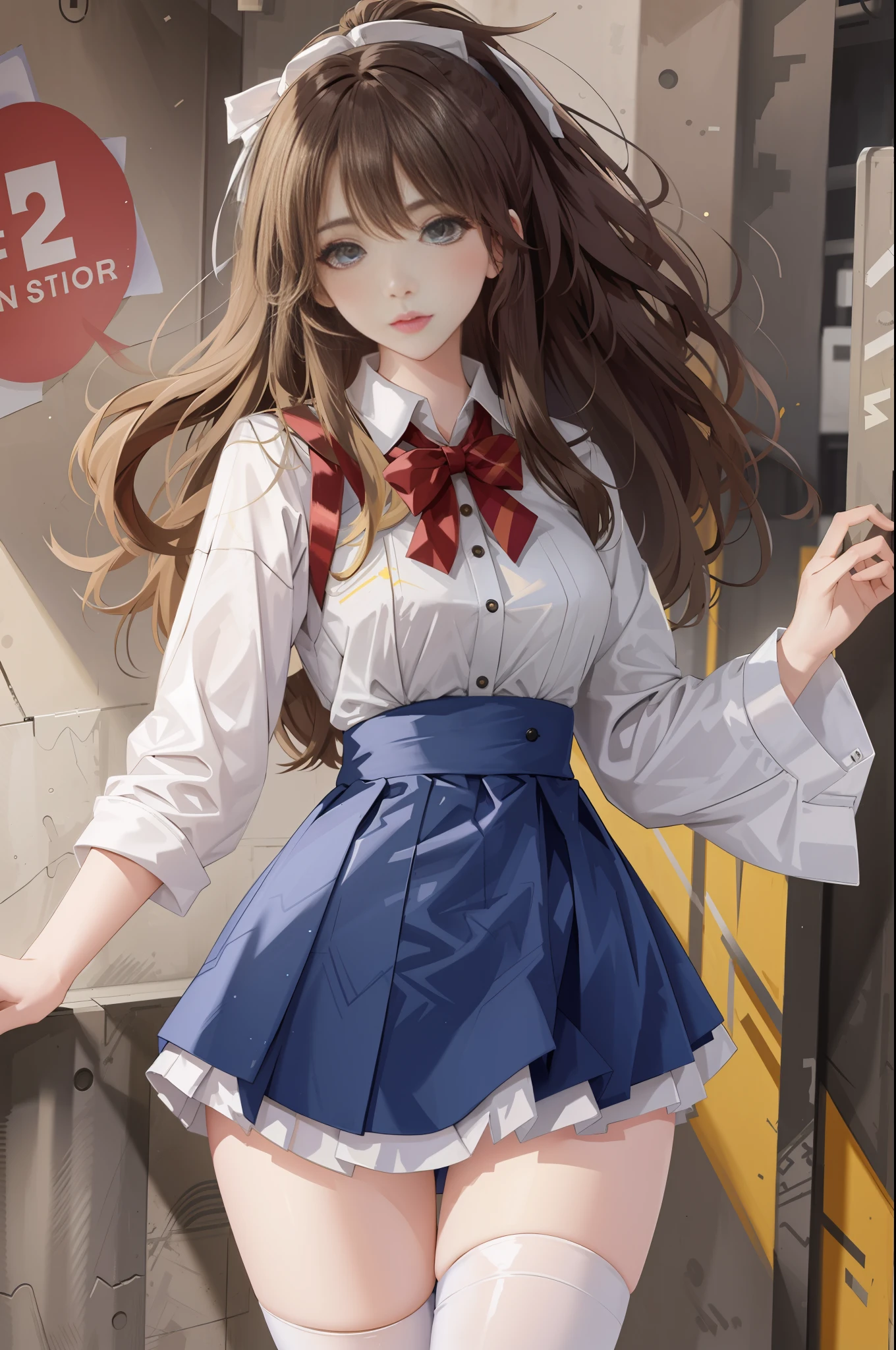 (Best quality, masterpiece: 1.1), (True: 1.4), 1girl, portrait, (corneo_dva), short white dress, stockings, wide hips, thin waist, long legs