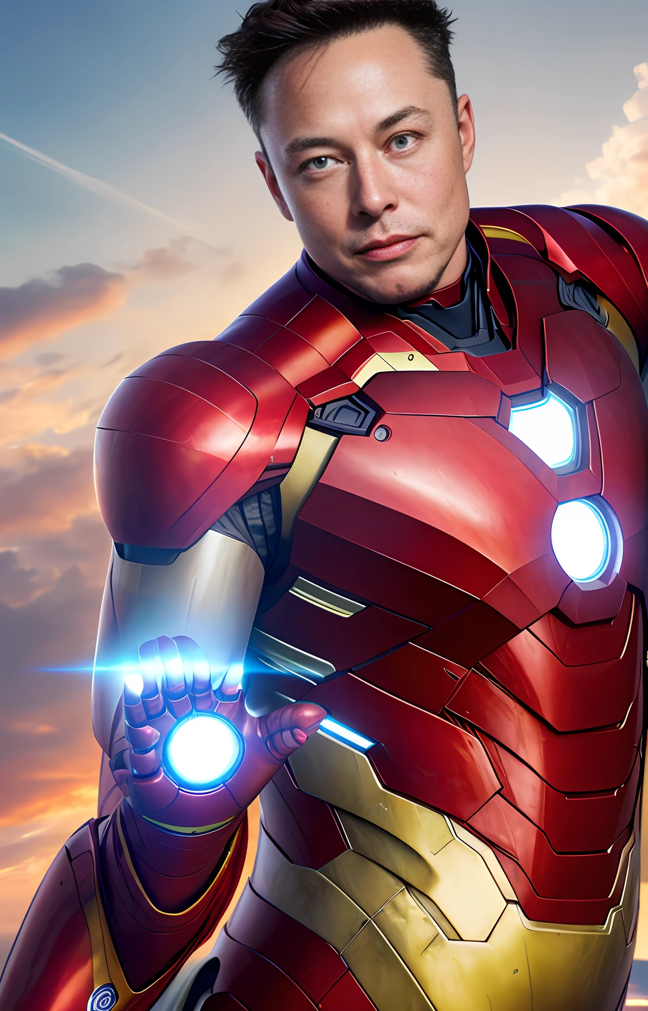 a photo of Elon Musk in futuristic Iron Man suit,a beautiful handsome Elon Musk, realistic photo, realistic photo of Elon musk, ultra-detailed nose, ultra-detailed mouth,ultra-detailed face ,detailed eyes, detailed teeth, Ultra-detailed hair,high resolution, high sharp, focus illustration, full body show